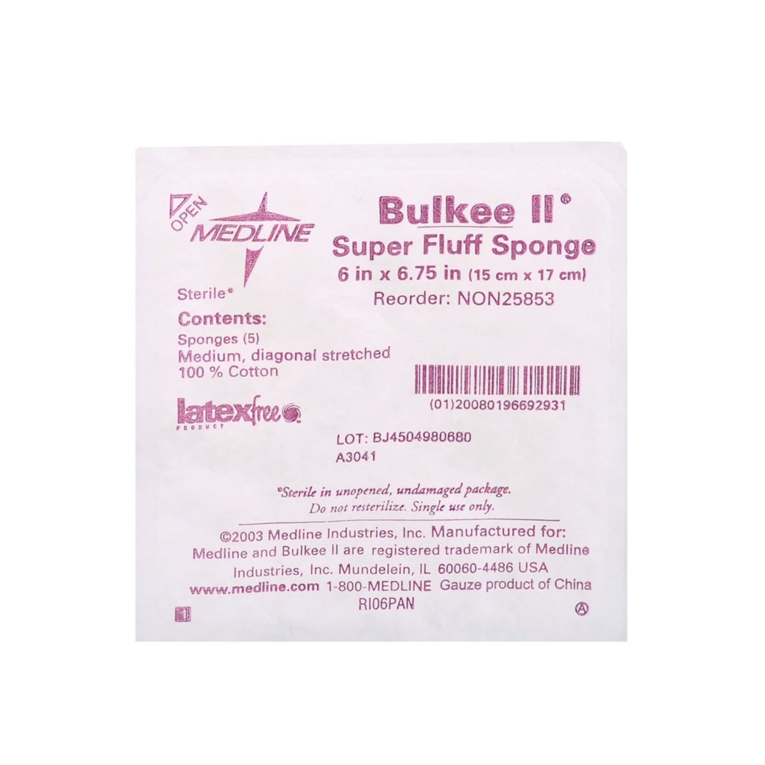 Medline Bulkee Super Fluff Sterile Sponges, 6in x 6 3/4in, White, 5 Sponges Per Tray, Case Of 120 Trays - Image 3