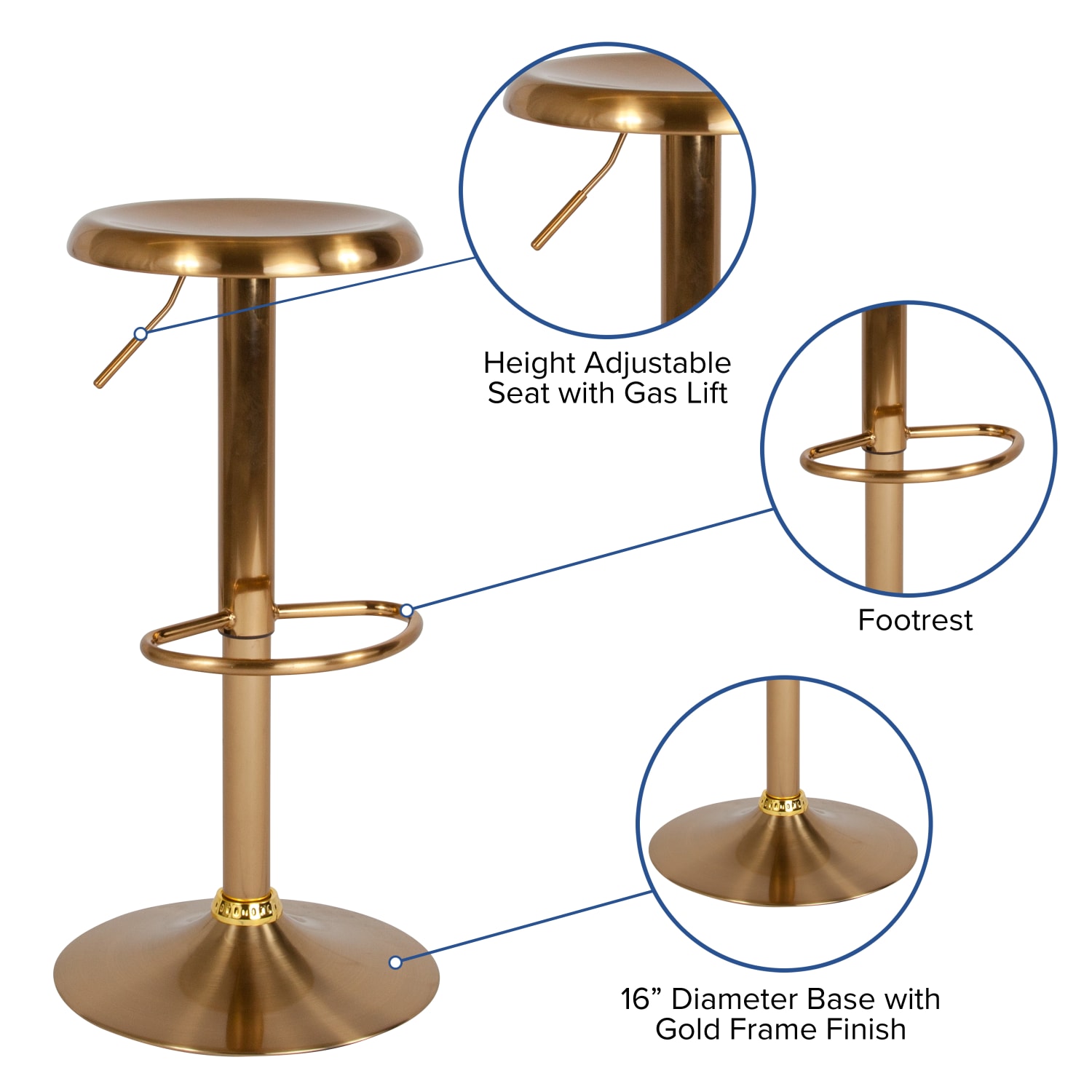 Flash Furniture Madrid Series Adjustable Height Retro Barstool, Gold - Image 9