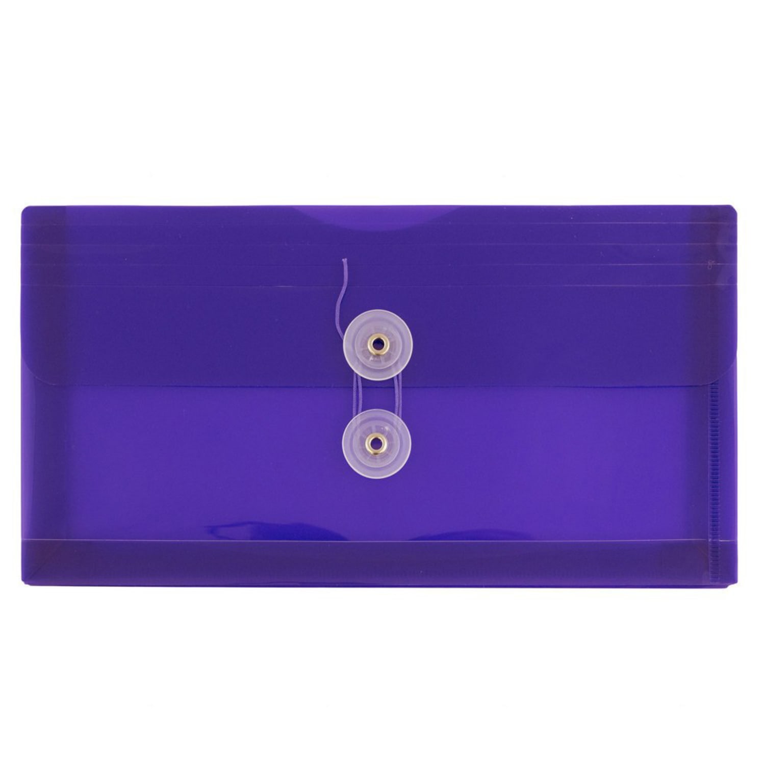 JAM Paper Booklet Plastic Envelopes, #10, Button & String Closure, Purple, Pack Of 12