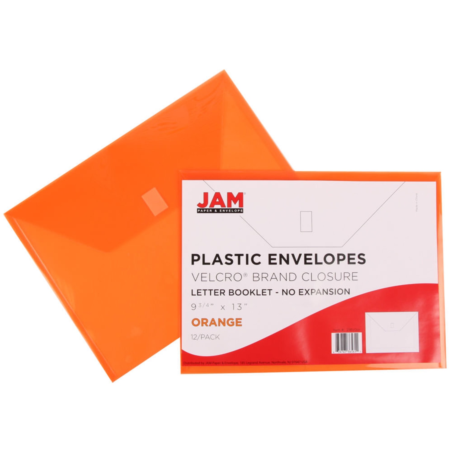 JAM Paper Plastic Booklet Envelopes, Letter-Size, 9 3/4in x 13in, Hook & Loop Closure, Orange, Pack Of 12 - Image 5