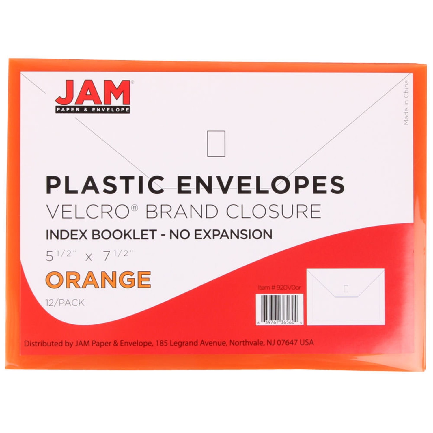 JAM Paper Plastic Booklet Envelopes With Hook-And-Loop Fastener, 5 1/2in x 7 1/2in, Gummed Seal, Orange, Pack Of 12 - Image 4