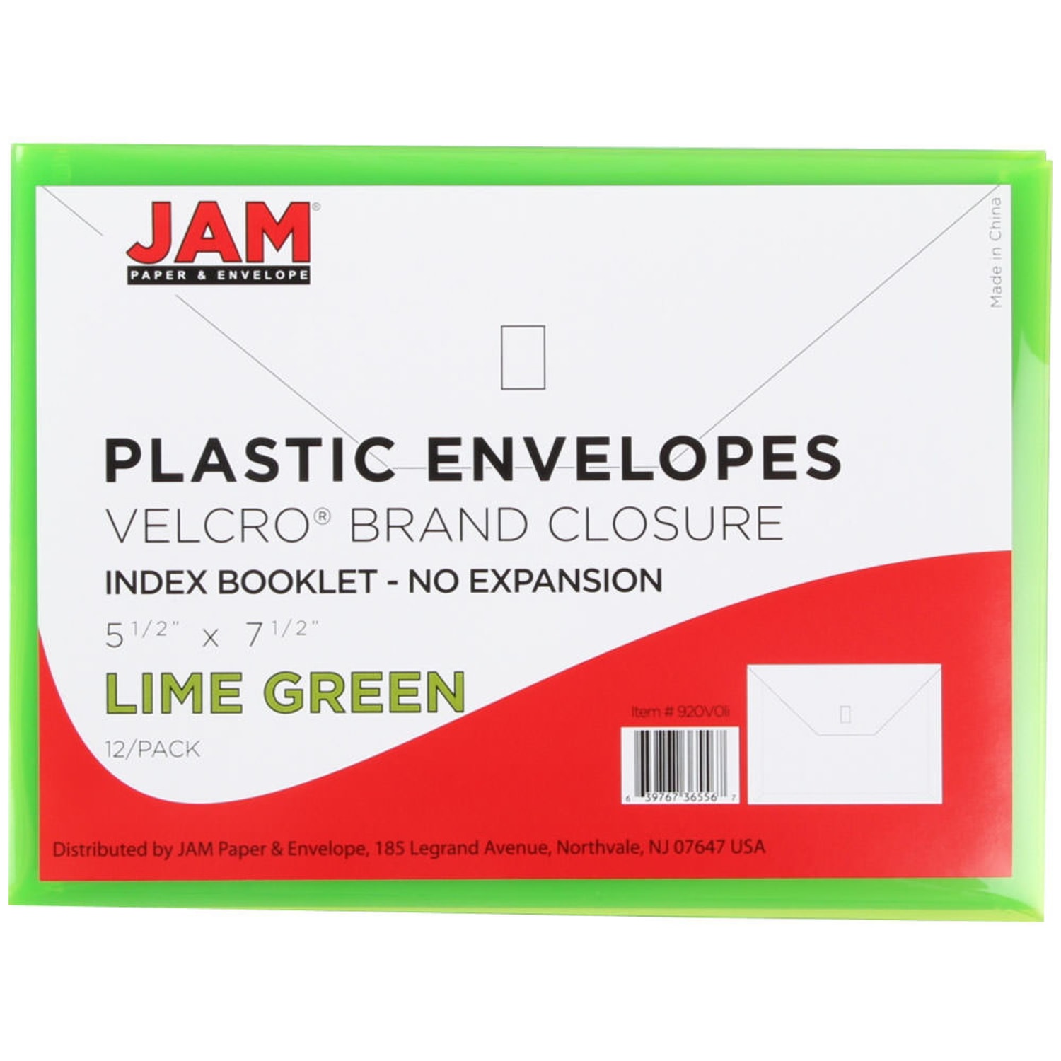 JAM Paper Plastic Booklet Envelopes With Hook-And-Loop Fastener, 5 1/2in x 7 1/2in, Gummed Seal, Lime Green, Pack Of 12 - Image 4