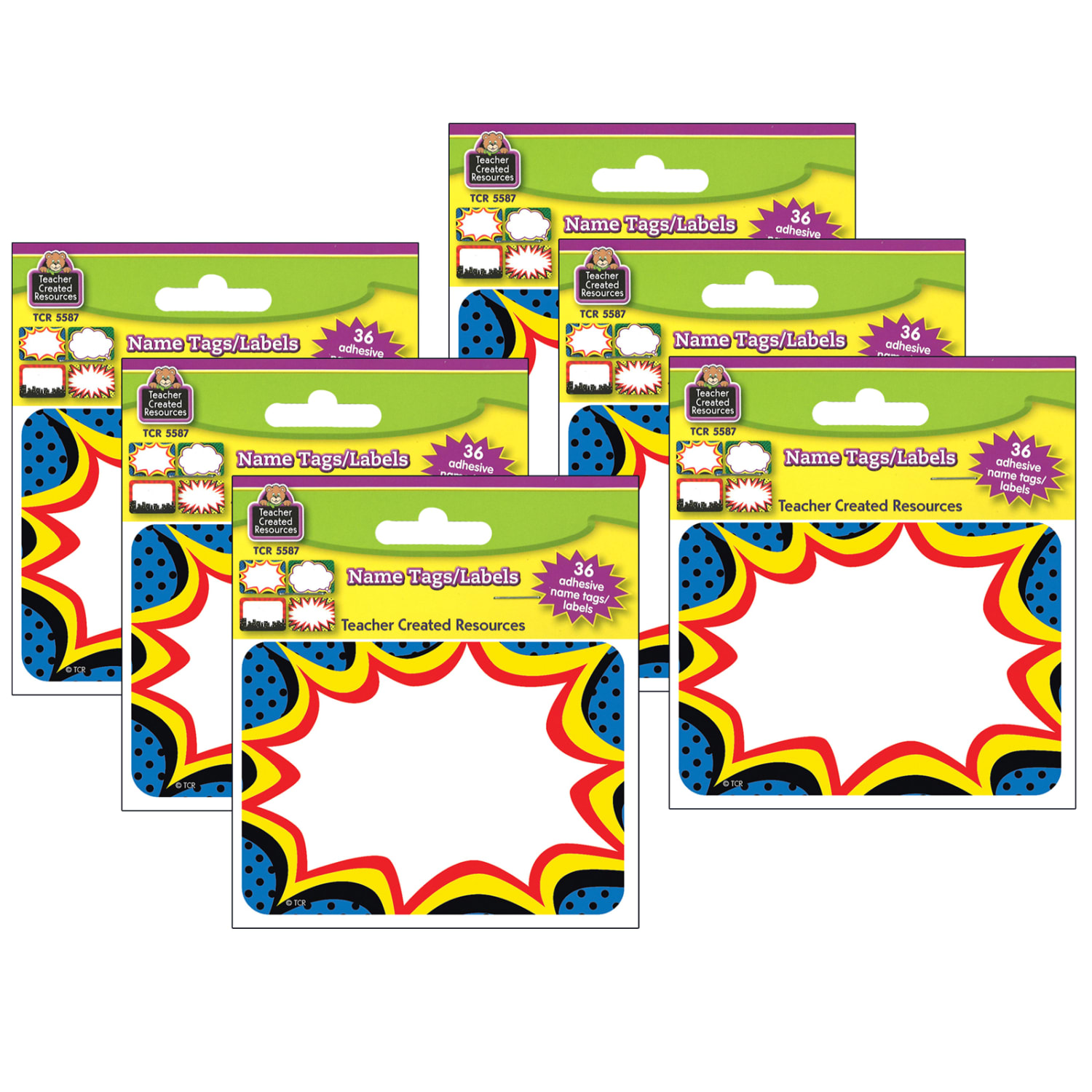 Teacher Created Materials Name Tags, Superhero, 2-1/2inH x 3-1/2inW, 36 Name Tags Per Pack, Set Of 6 Packs
