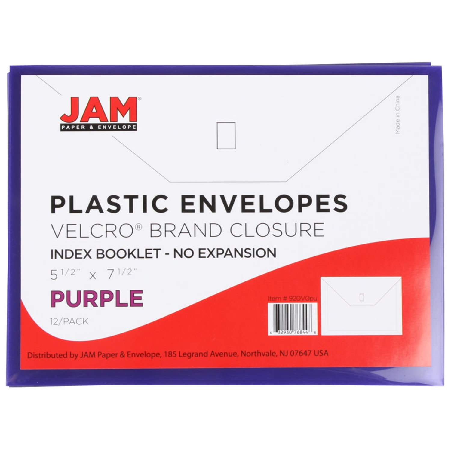 JAM Paper Plastic Booklet Envelopes With Hook-And-Loop Fastener, 5 1/2in x 7 1/2in, Gummed Seal, Purple, Pack Of 12 - Image 4
