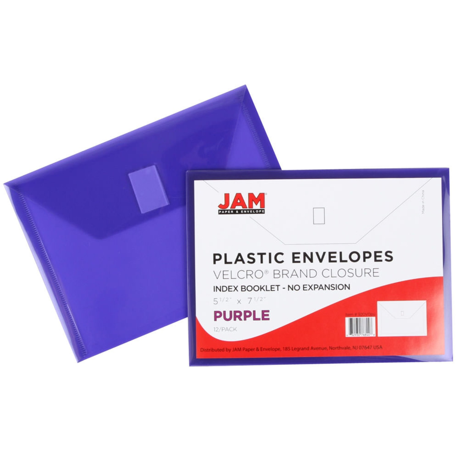JAM Paper Plastic Booklet Envelopes With Hook-And-Loop Fastener, 5 1/2in x 7 1/2in, Gummed Seal, Purple, Pack Of 12 - Image 5