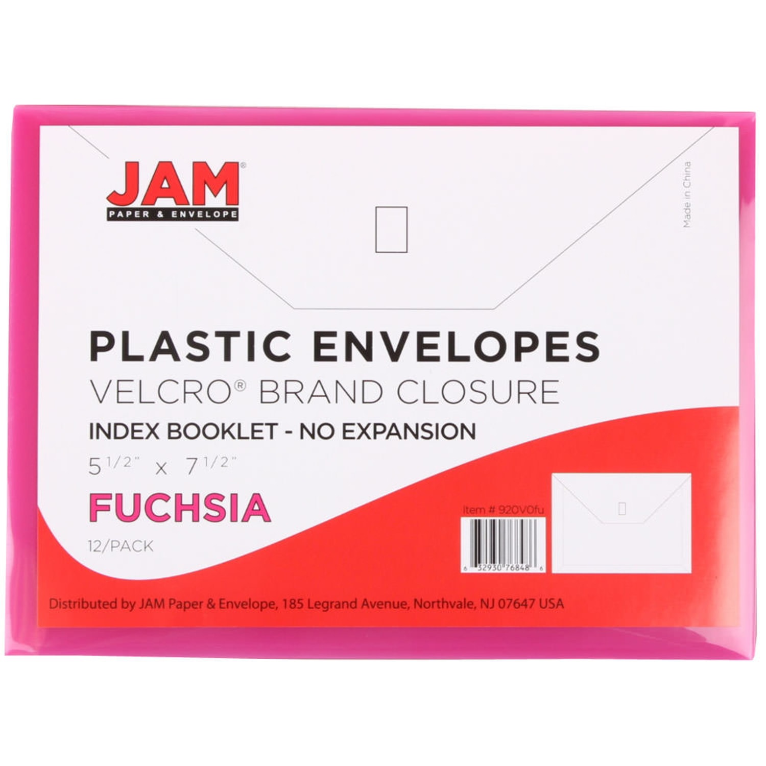 JAM Paper Plastic Booklet Envelopes With Hook-And-Loop Fastener, 5 1/2in x 7 1/2in, Gummed Seal, Fuchsia Pink, Pack Of 12 - Image 3
