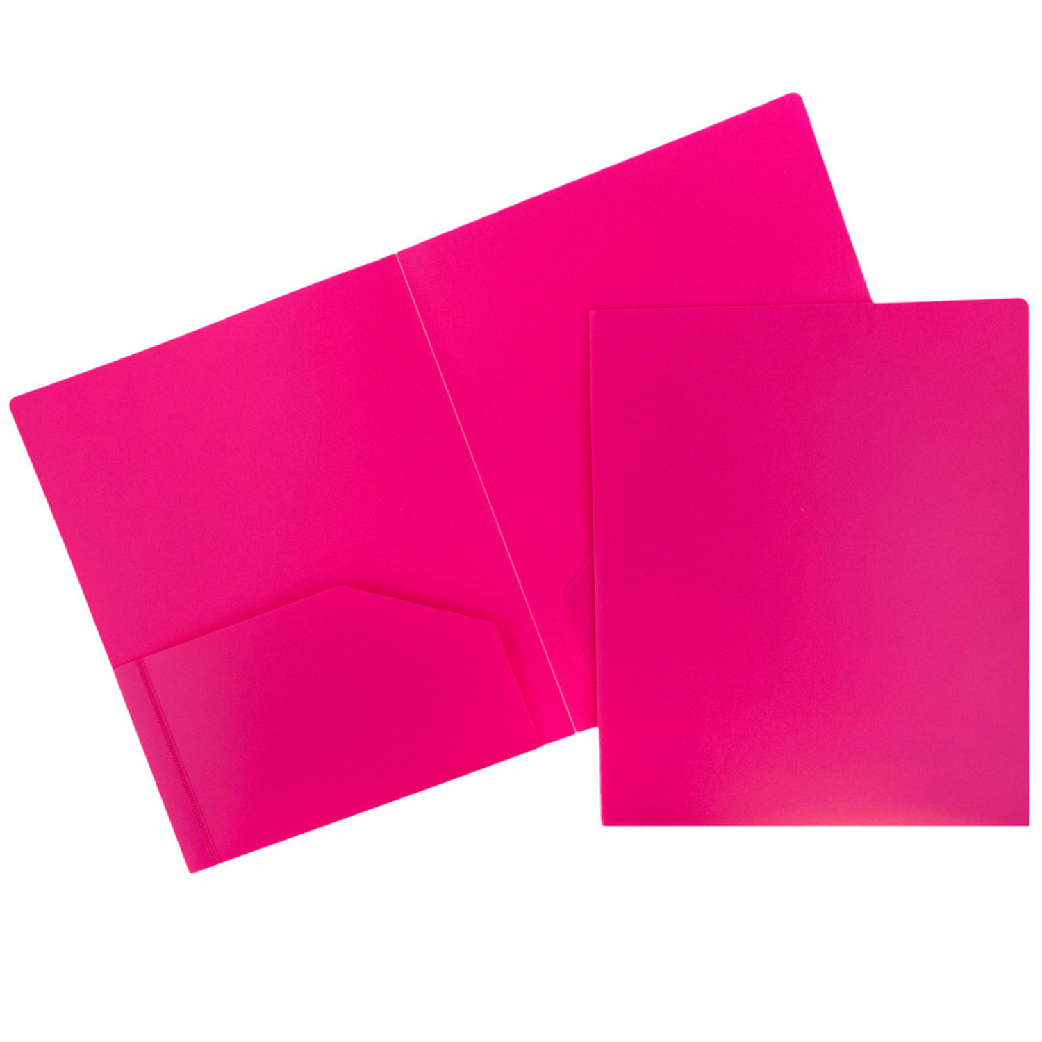 JAM Paper Heavy-Duty 2-Pocket Plastic Presentation Folders, 9in x 12in, Fuchsia Pink, Pack Of 6