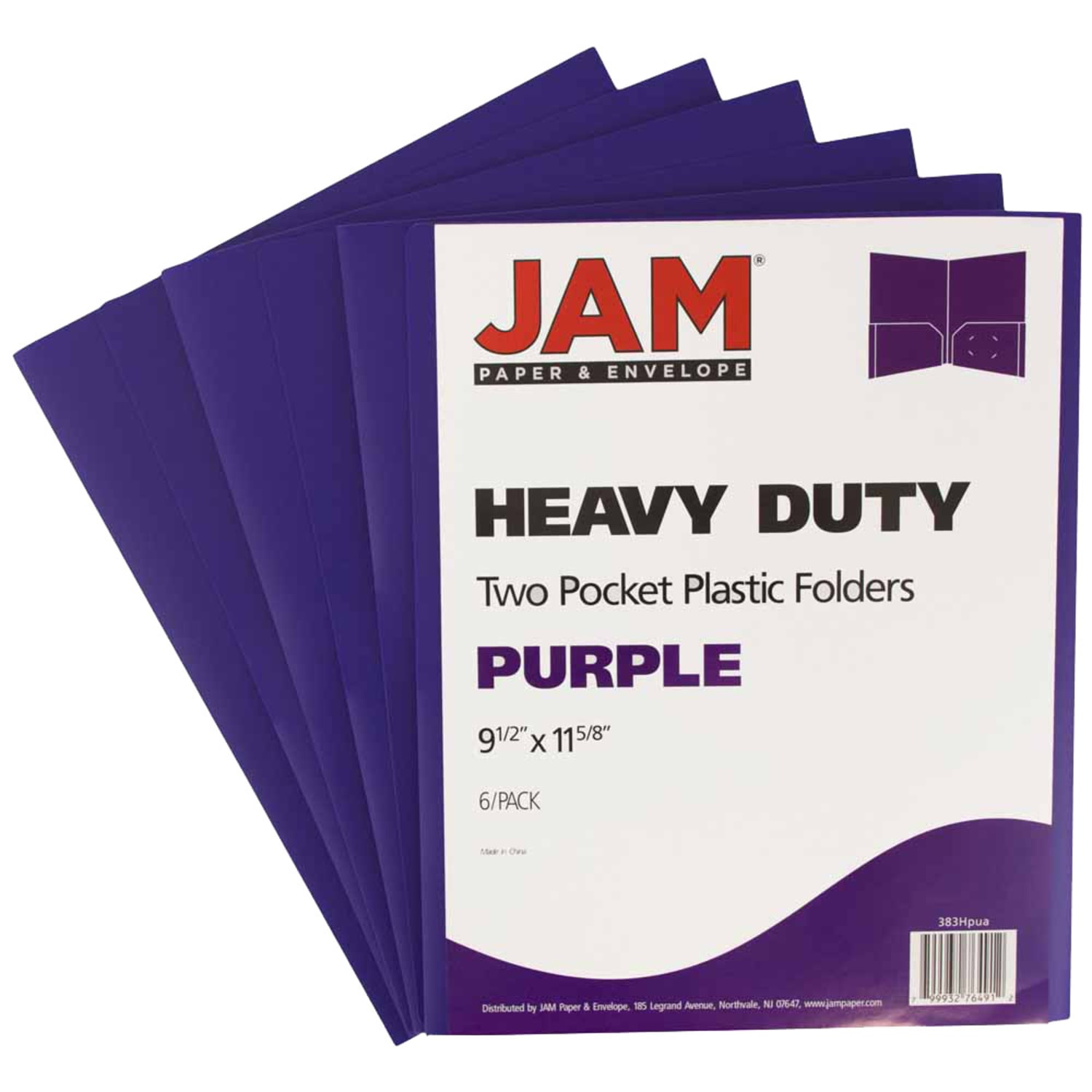 JAM Paper Heavy-Duty 2-Pocket Plastic Presentation Folders, 9in x 12in, Purple, Pack Of 6 - Image 3