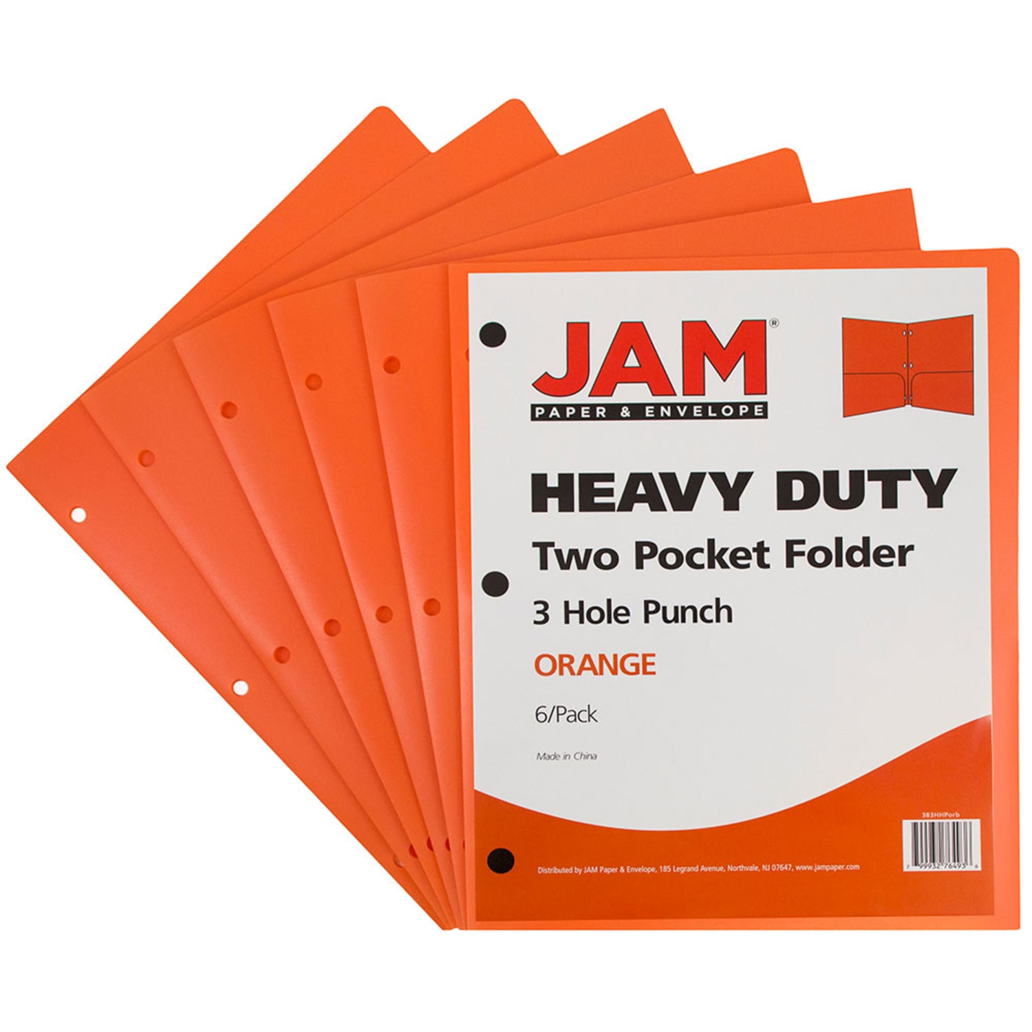 JAM Paper Heavy-Duty 3-Hole-Punched 2-Pocket Plastic Presentation Folders, 9in x 12in, Orange, Pack Of 6 - Image 3