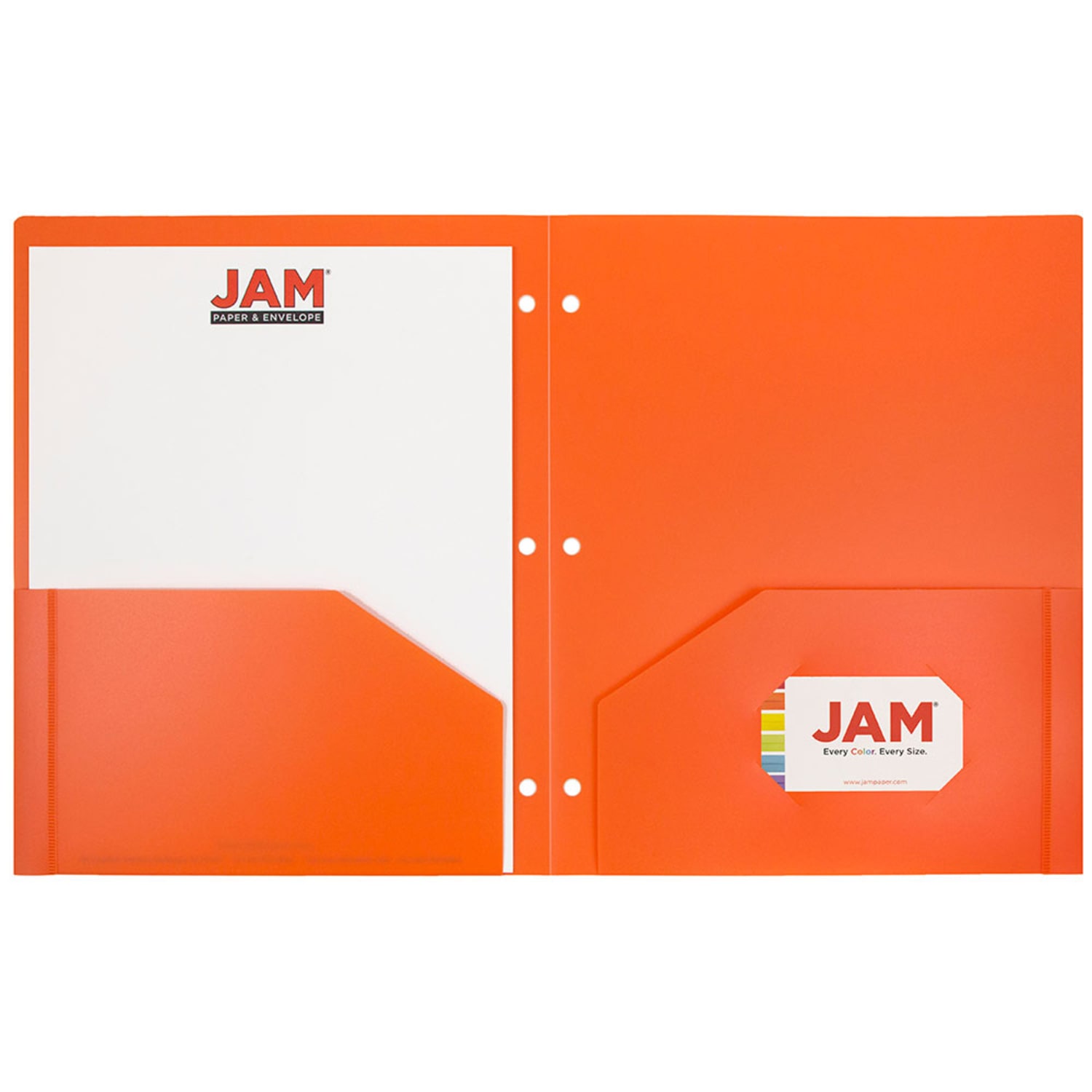 JAM Paper Heavy-Duty 3-Hole-Punched 2-Pocket Plastic Presentation Folders, 9in x 12in, Orange, Pack Of 6 - Image 5