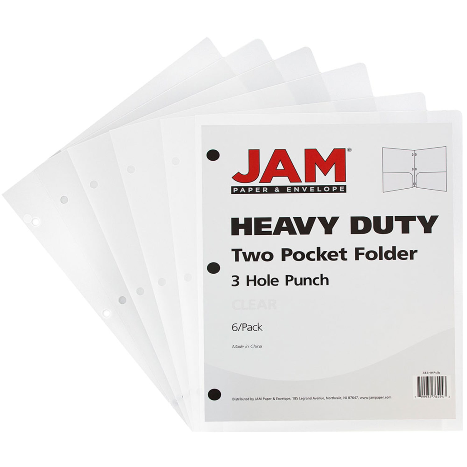JAM Paper 3-Hole-Punched 2-Pocket Plastic Presentation Folders, 9in x 12in, Clear, Pack Of 6 - Image 3