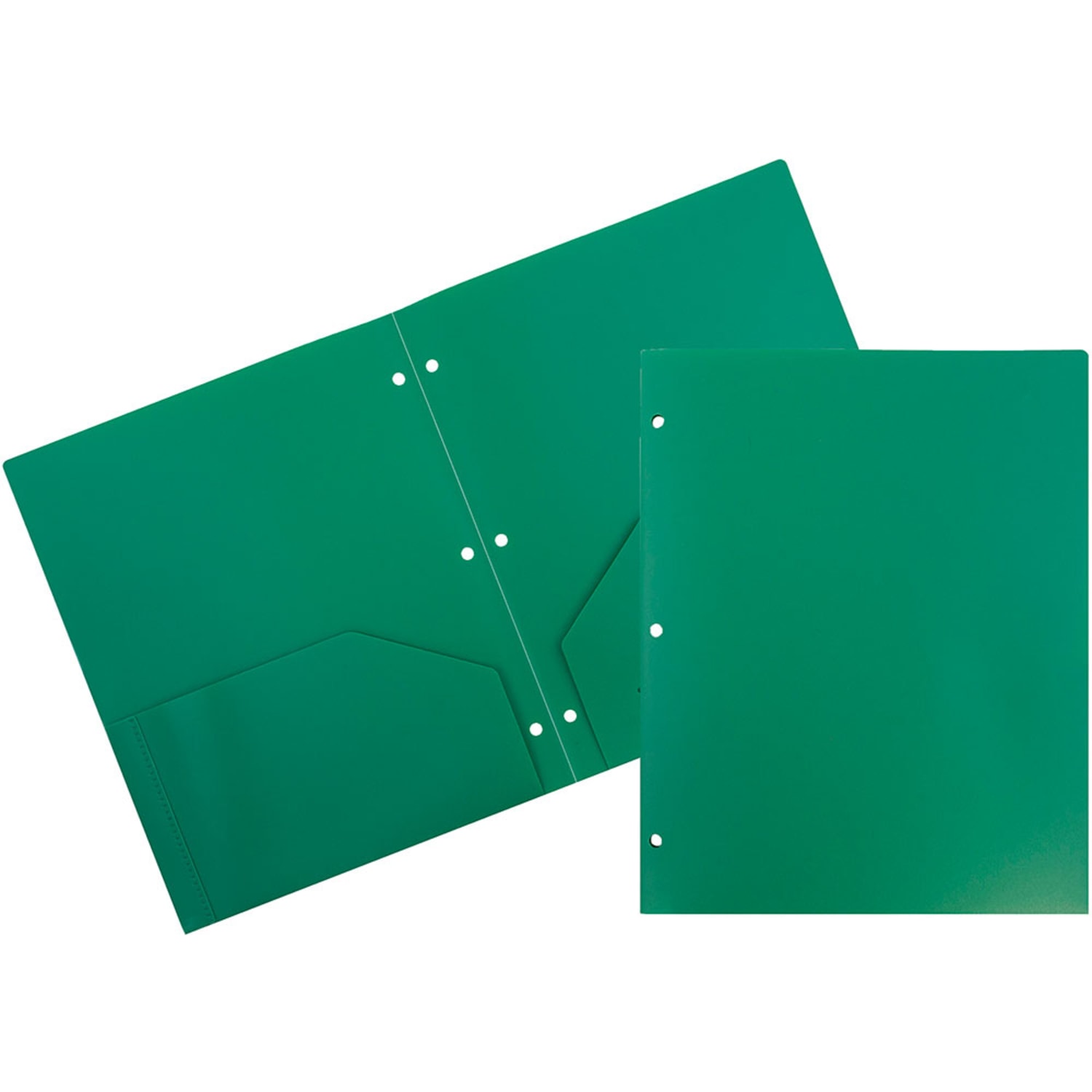 JAM Paper 3-Hole-Punched 2-Pocket Plastic Presentation Folders, 9in x 12in, Green, Pack Of 6