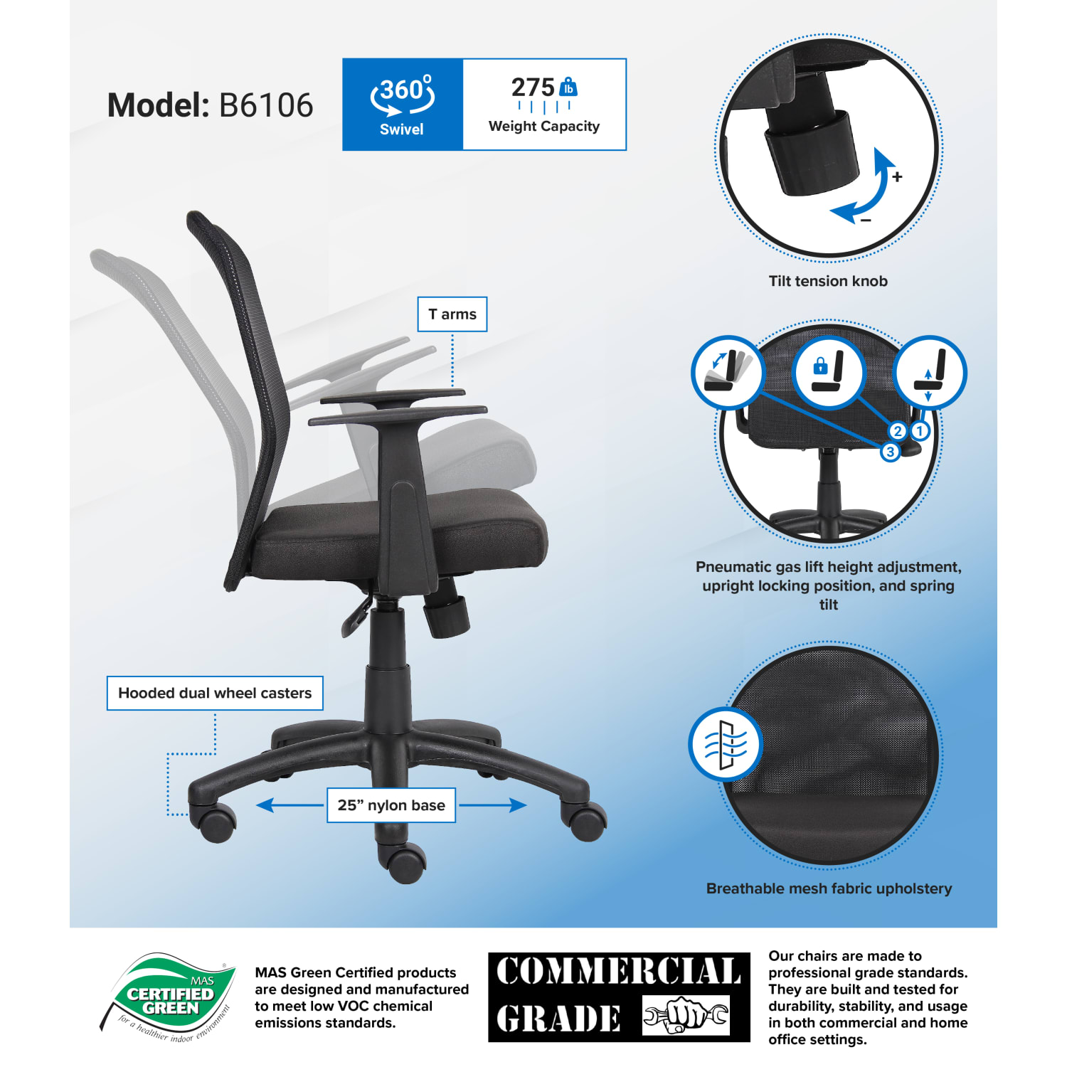 Boss Budget Mesh Task Chair With T-Arms, Black - Image 7