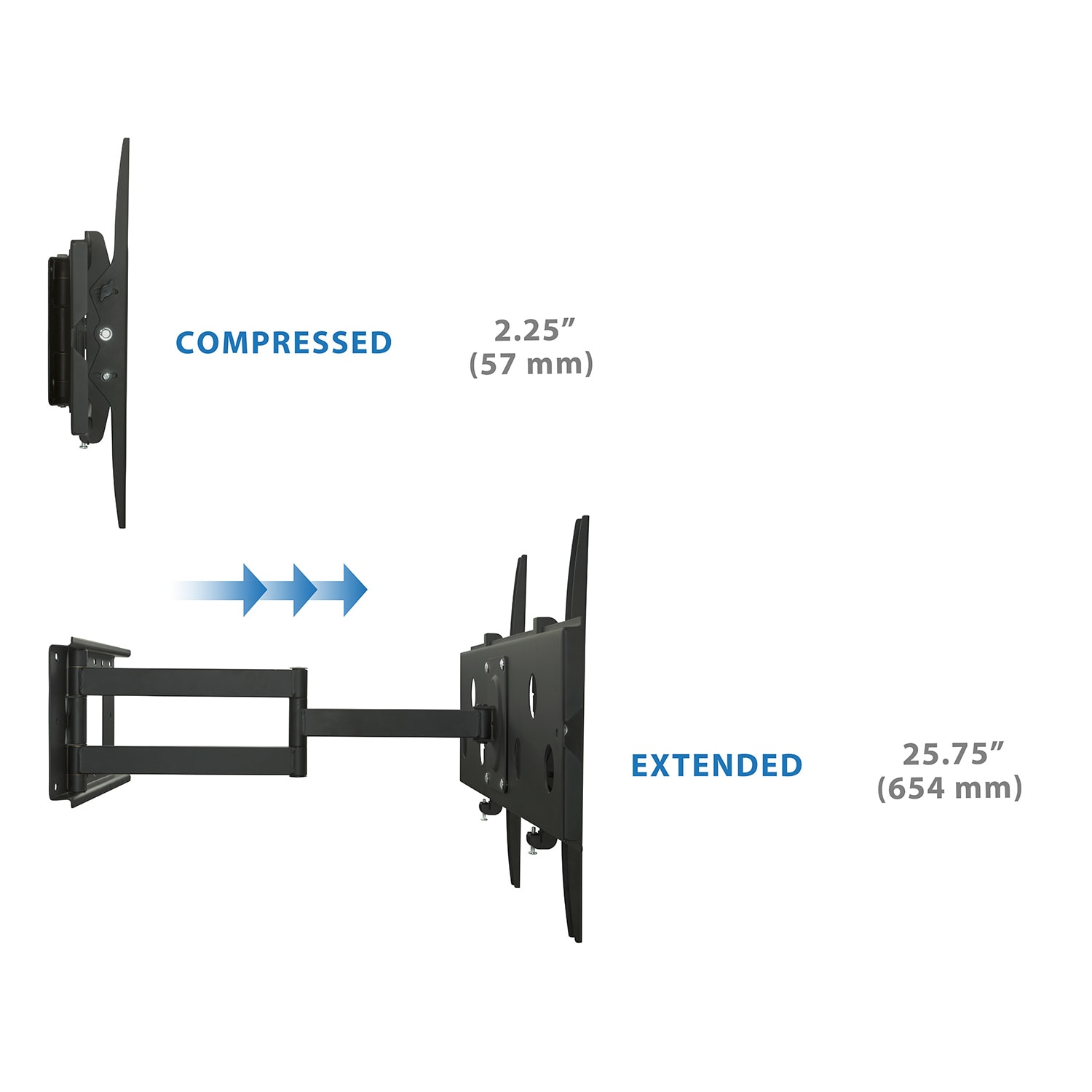 Mount-It! MI-319L Full-Motion Wall Mount With Long Extension For Screens 42 - 70in, 10-1/2inH x 37inW x 2-1/4inD, Black - Image 5