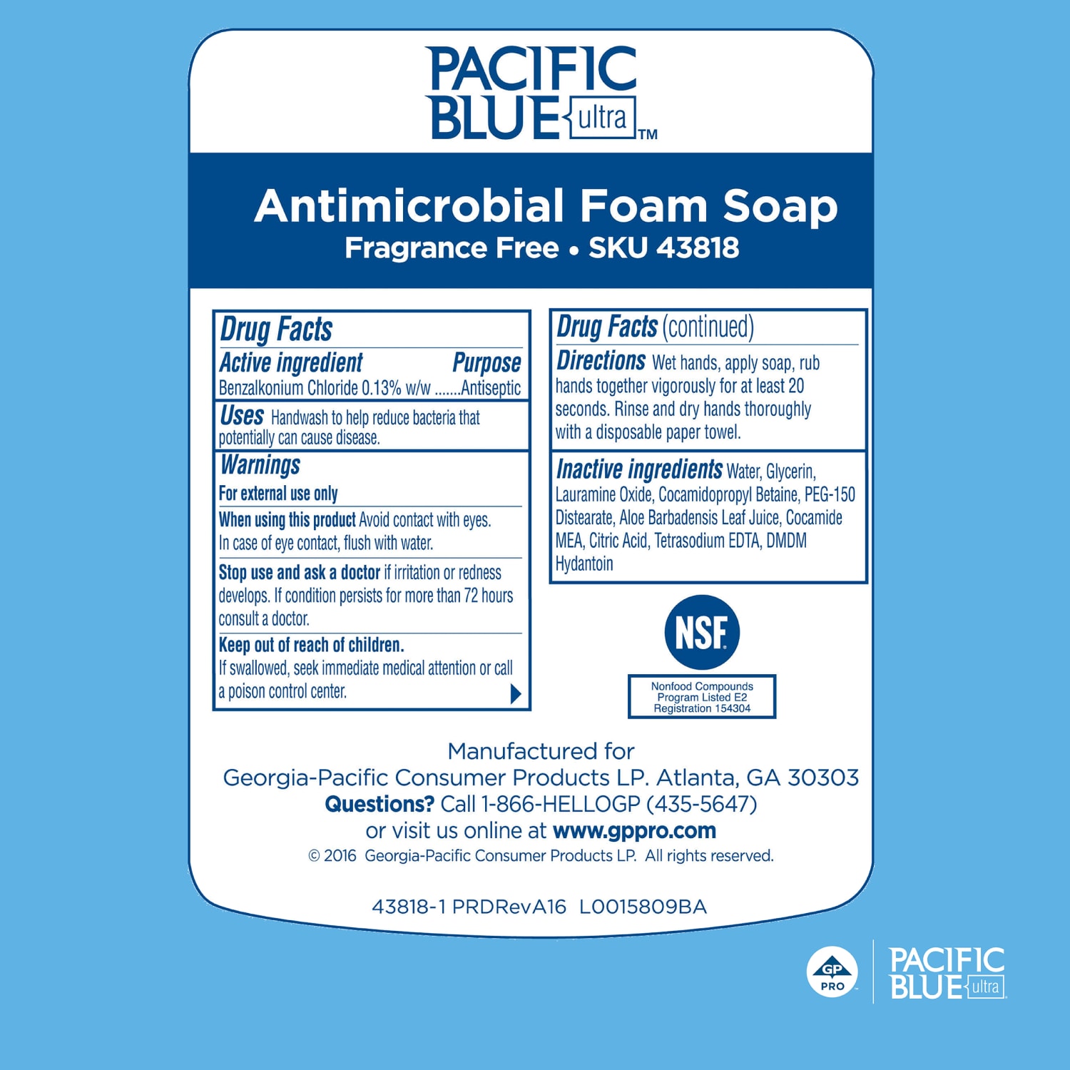 Pacific Blue Ultra by GP PRO Antimicrobial Foam Hand Soap, Unscented, 1200mL, 4 Bottles Per Case - Image 6