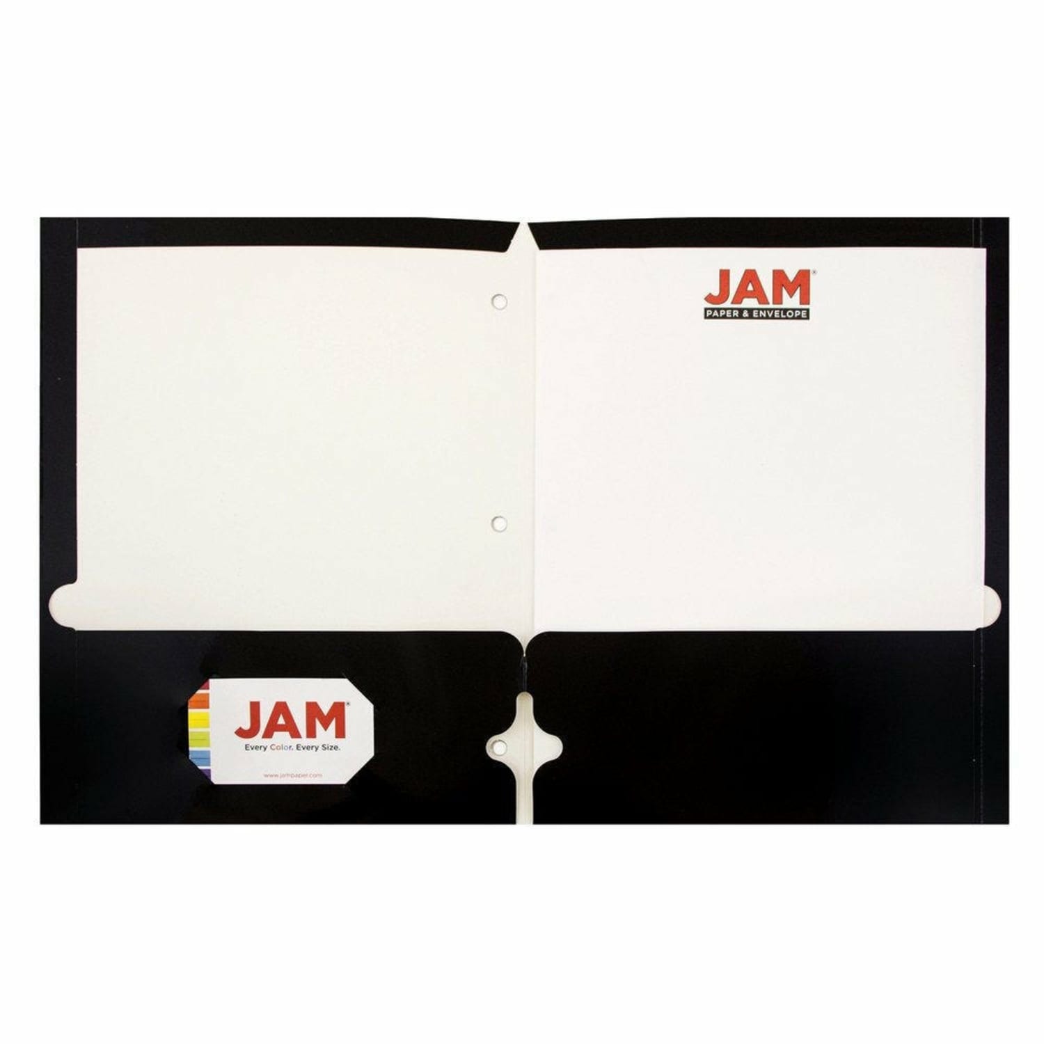 JAM Paper Glossy 3-Hole-Punched 2-Pocket Presentation Folders, Black, Pack of 6 - Image 3