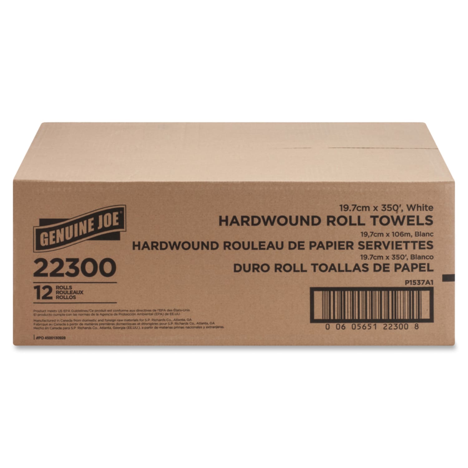 Genuine Joe Hardwound 1-Ply Paper Towels, 350ft Per Roll, Pack Of 12 Rolls - Image 4