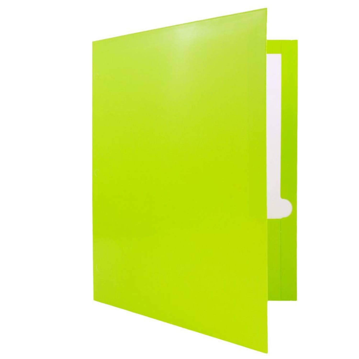 JAM Paper Glossy 3-Hole-Punched 2-Pocket Presentation Folders, Lime Green, Pack of 6 - Image 4