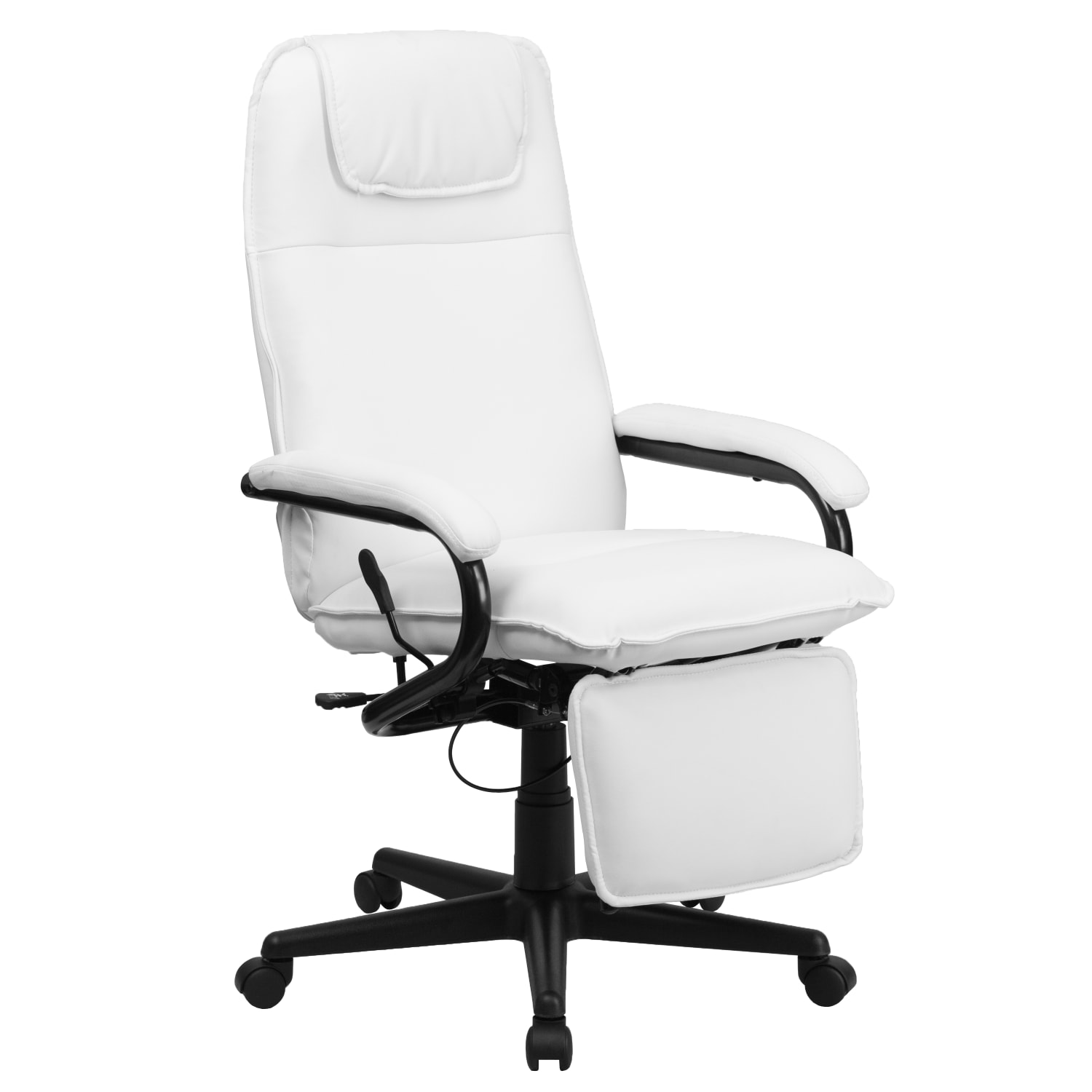 Flash Furniture Ergonomic LeatherSoft Faux Leather High-Back Reclining Swivel Chair, White/Black - Image 3