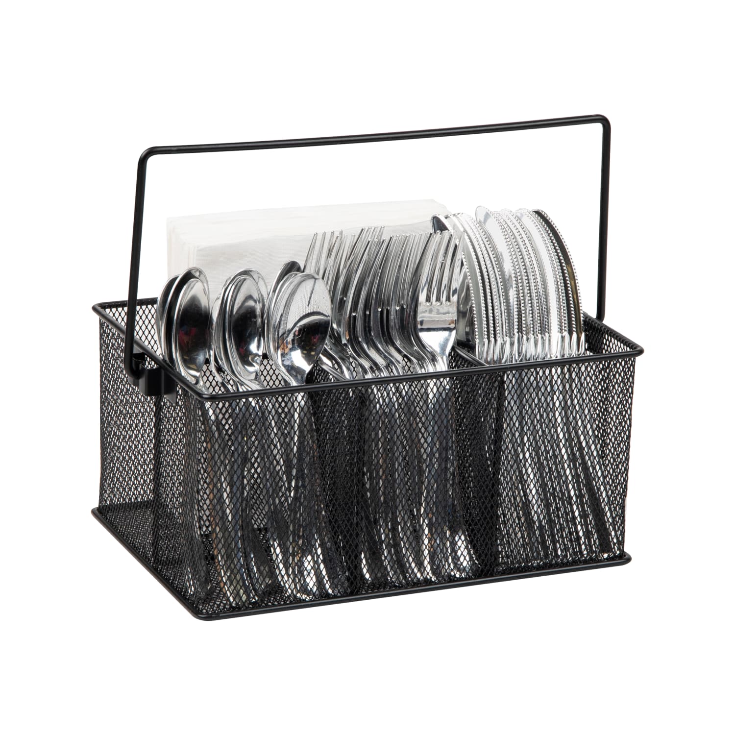 Mind Reader 4-Compartment Utensil or Supply Caddy with Handle, 4-3/4inH x 7inW x 10inL, Black - Image 5