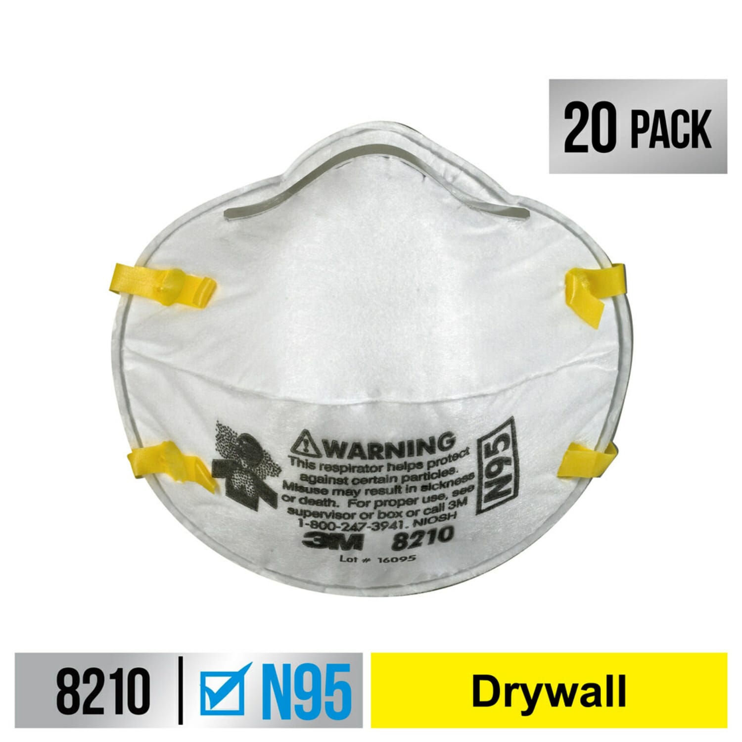 3M Performance N95 Drywall Sanding Respirators, White, Pack Of 20 Respirators, 8210D20-DC - Image 3