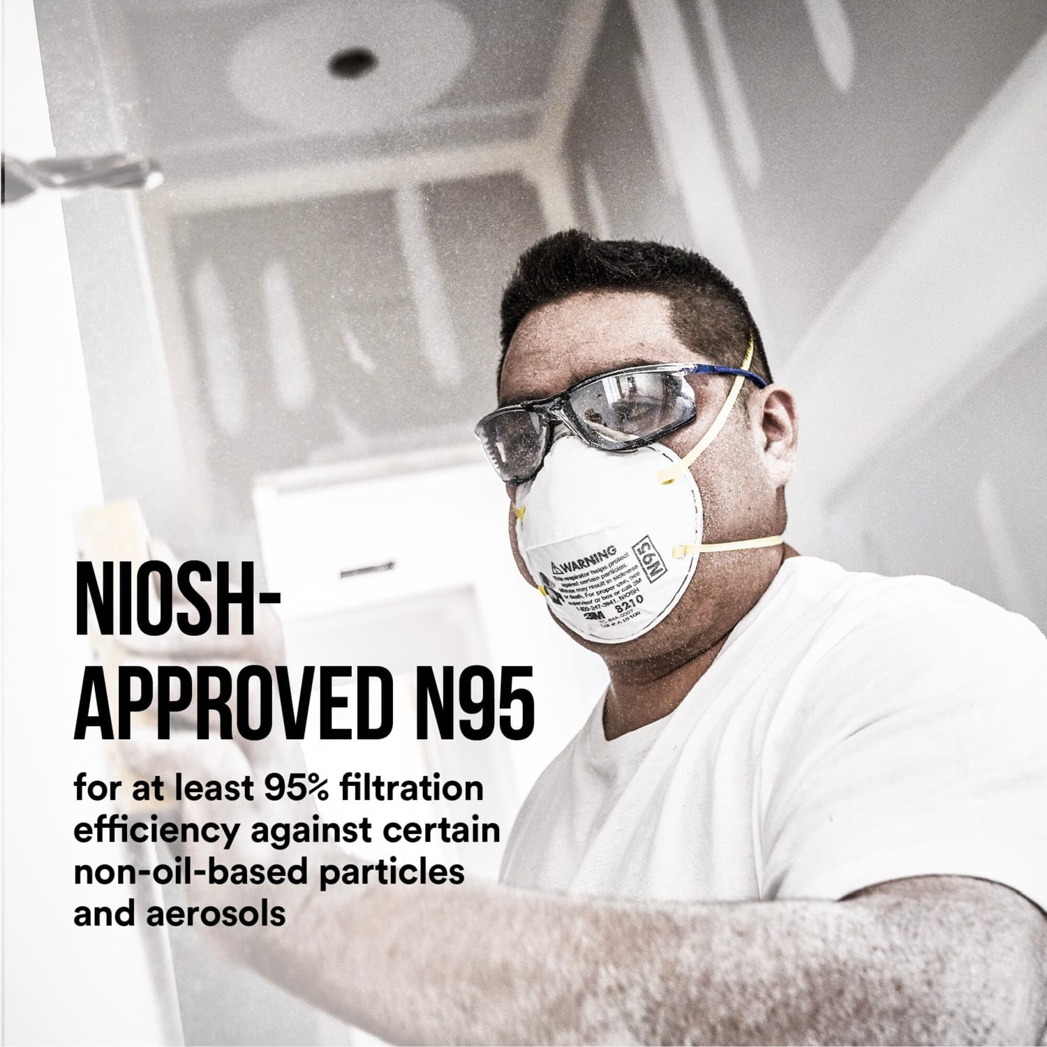 3M Performance N95 Drywall Sanding Respirators, White, Pack Of 20 Respirators, 8210D20-DC - Image 4