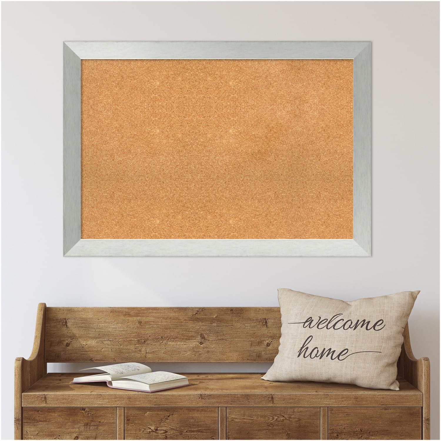 Amanti Art Cork Bulletin Board, 28in x 40in, Natural, Brushed Sterling Silver Wood Frame - Image 3