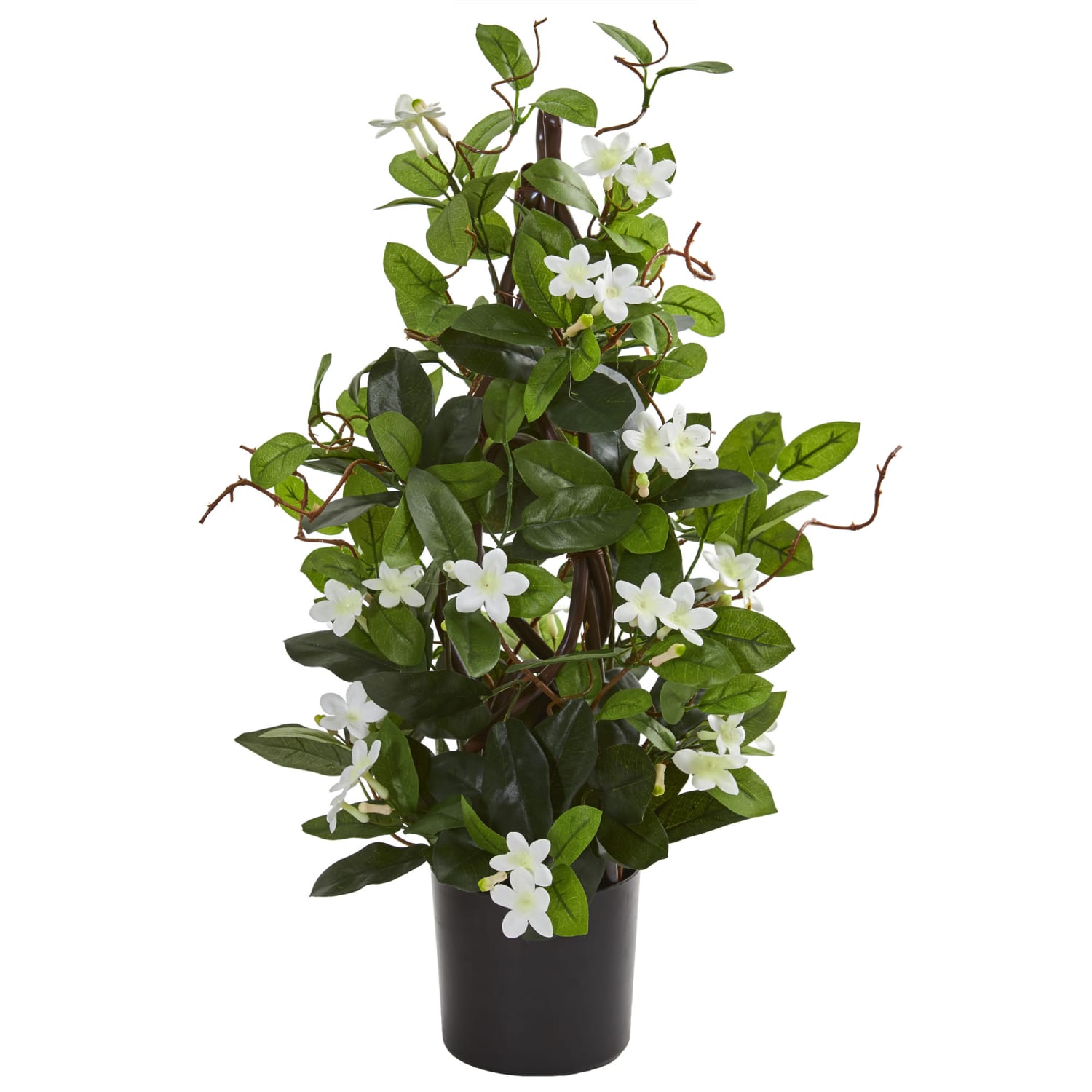 Nearly Natural Stephanotis Climbing 24inH Artificial Plant With Planter, 24inH x 12inW x 12inD, White/Black