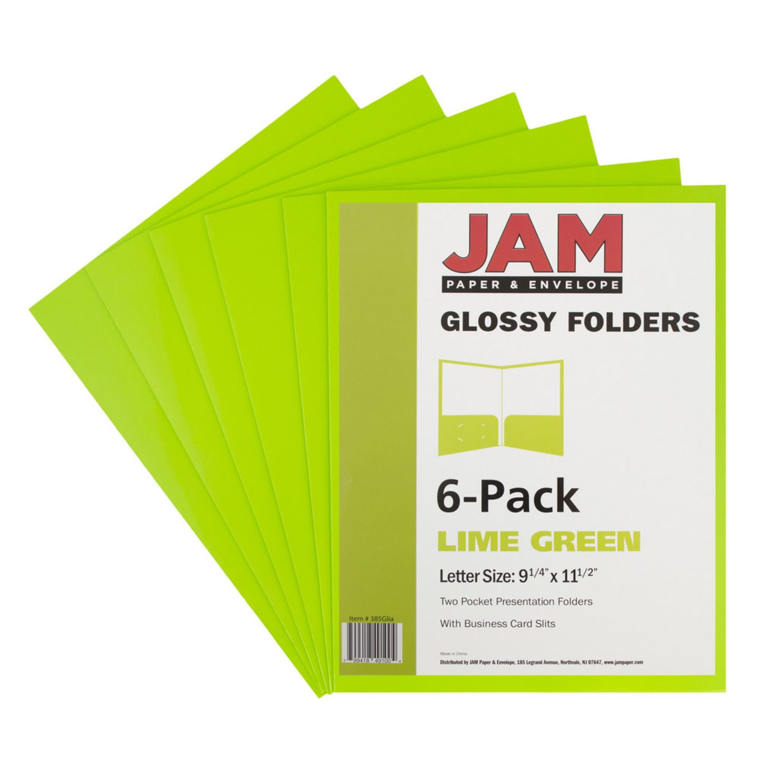 JAM Paper Glossy 2-Pocket Presentation Folders, Lime Green, Pack of 6 - Image 3