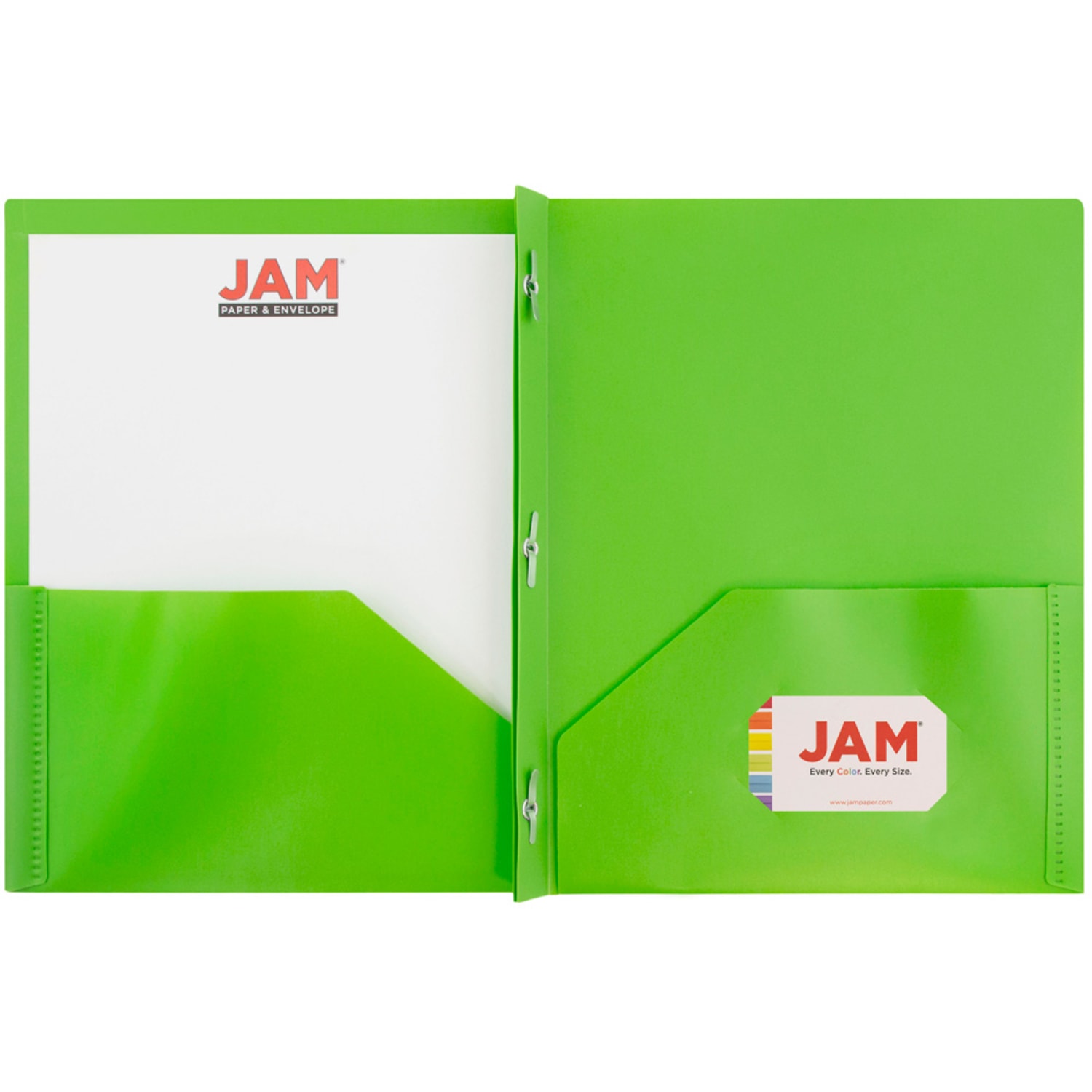 JAM Paper Plastic 2-Pocket POP Folders with Metal Prongs Fastener Clasps, 9 1/2in x 11 1/2in, Lime Green, Pack Of 6 - Image 4