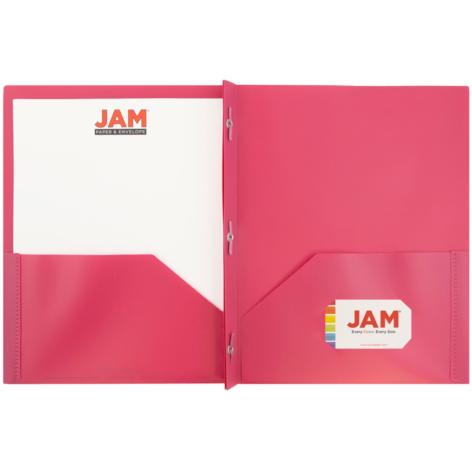 JAM Paper Plastic 2-Pocket POP Folders with Metal Prongs Fastener Clasps, 9 1/2in x 11 1/2in, Fuchsia Pink, Pack Of 6 - Image 4