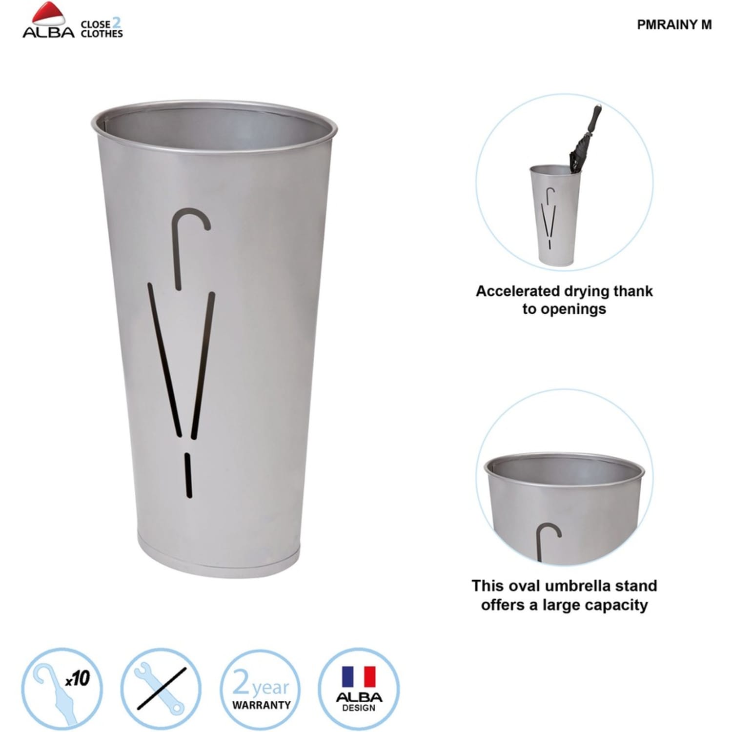 Alba PMRAINY Umbrella Stand, 23 5/8inH x 9inW x 9inD, Gray - Image 5