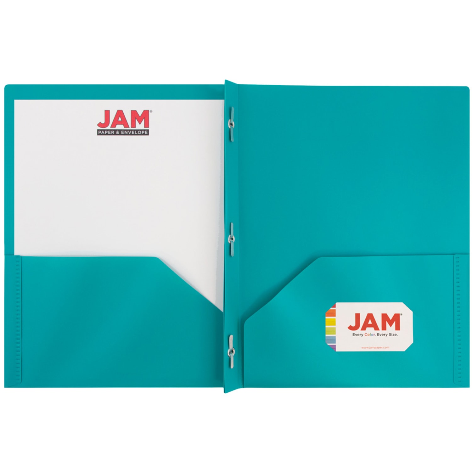 JAM Paper Plastic 2-Pocket POP Folders with Metal Prongs Fastener Clasps, 9 1/2in x 11 1/2in, Teal, Pack Of 6 - Image 4