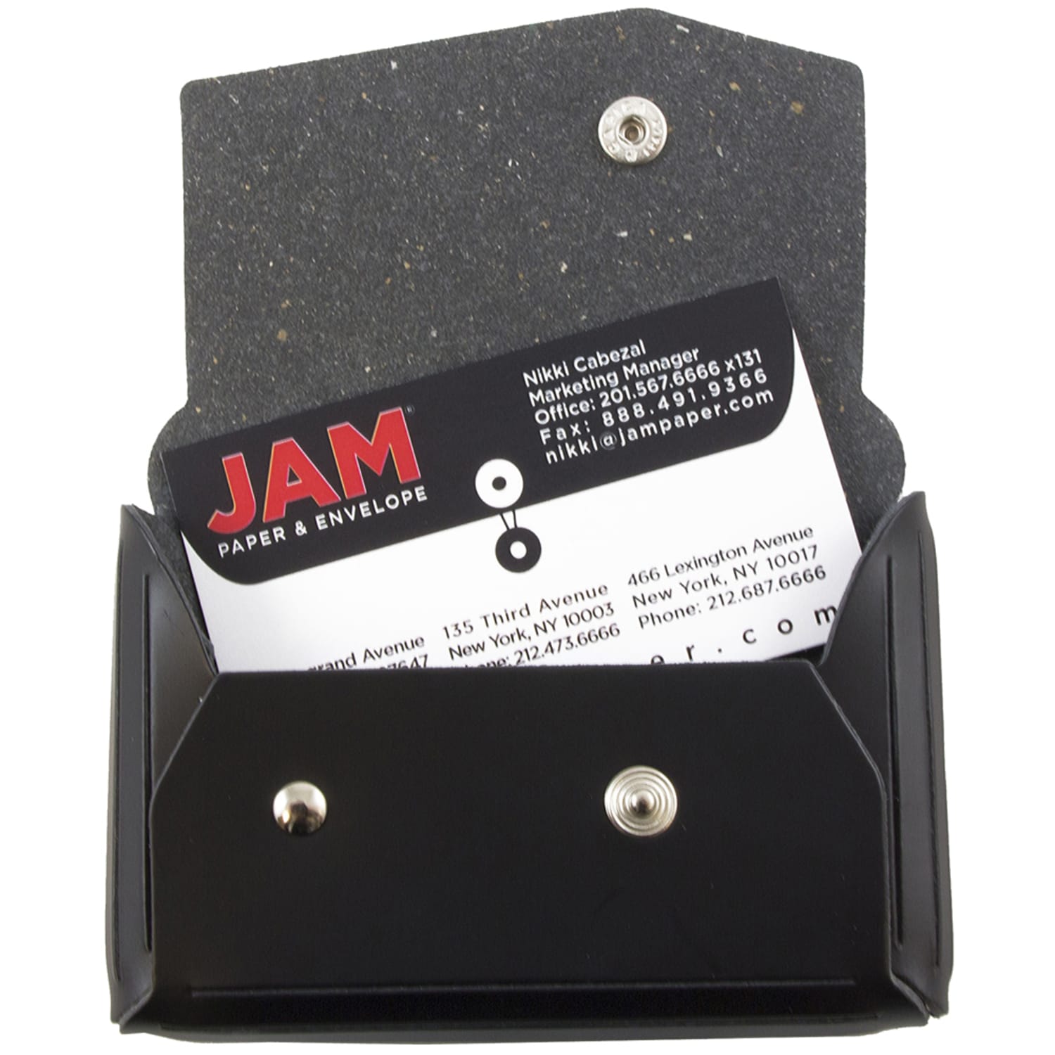 JAM Paper Leather Business Card Case, Angular Flap, 2 1/2in x 4in x 3/4in, Black - Image 3