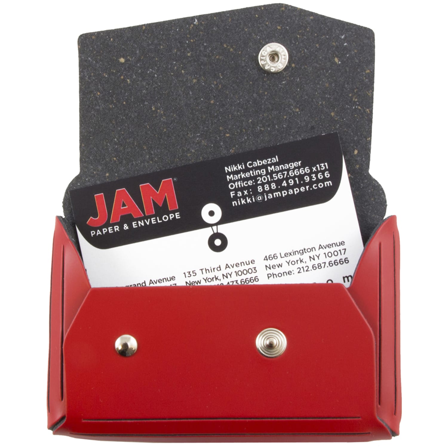 JAM Paper Leather Business Card Case, Angular Flap, 2 1/2in x 4in x 3/4in, Red - Image 3