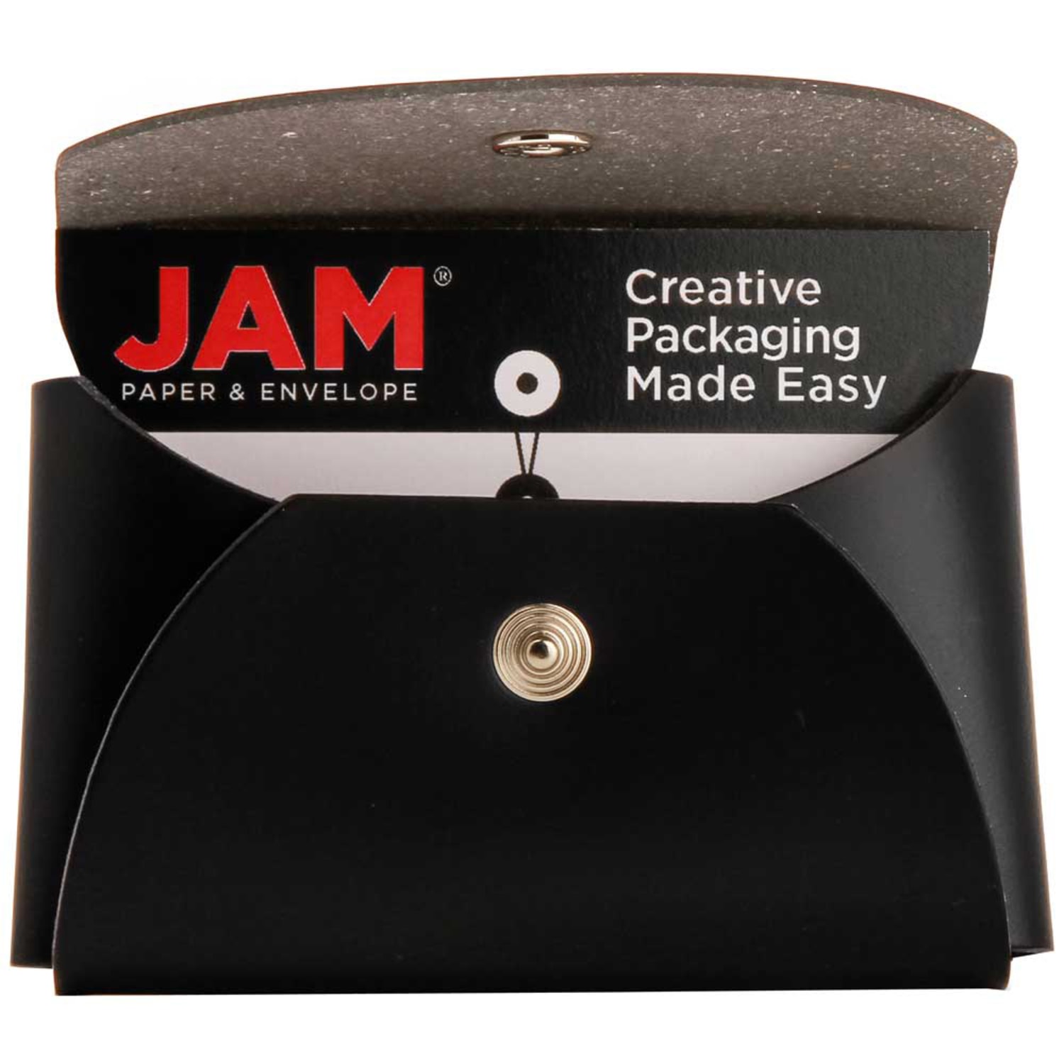 JAM Paper Leather Business Card Case, Round Flap, 2 1/4in x 3 1/2in x 3/4in, Black - Image 3
