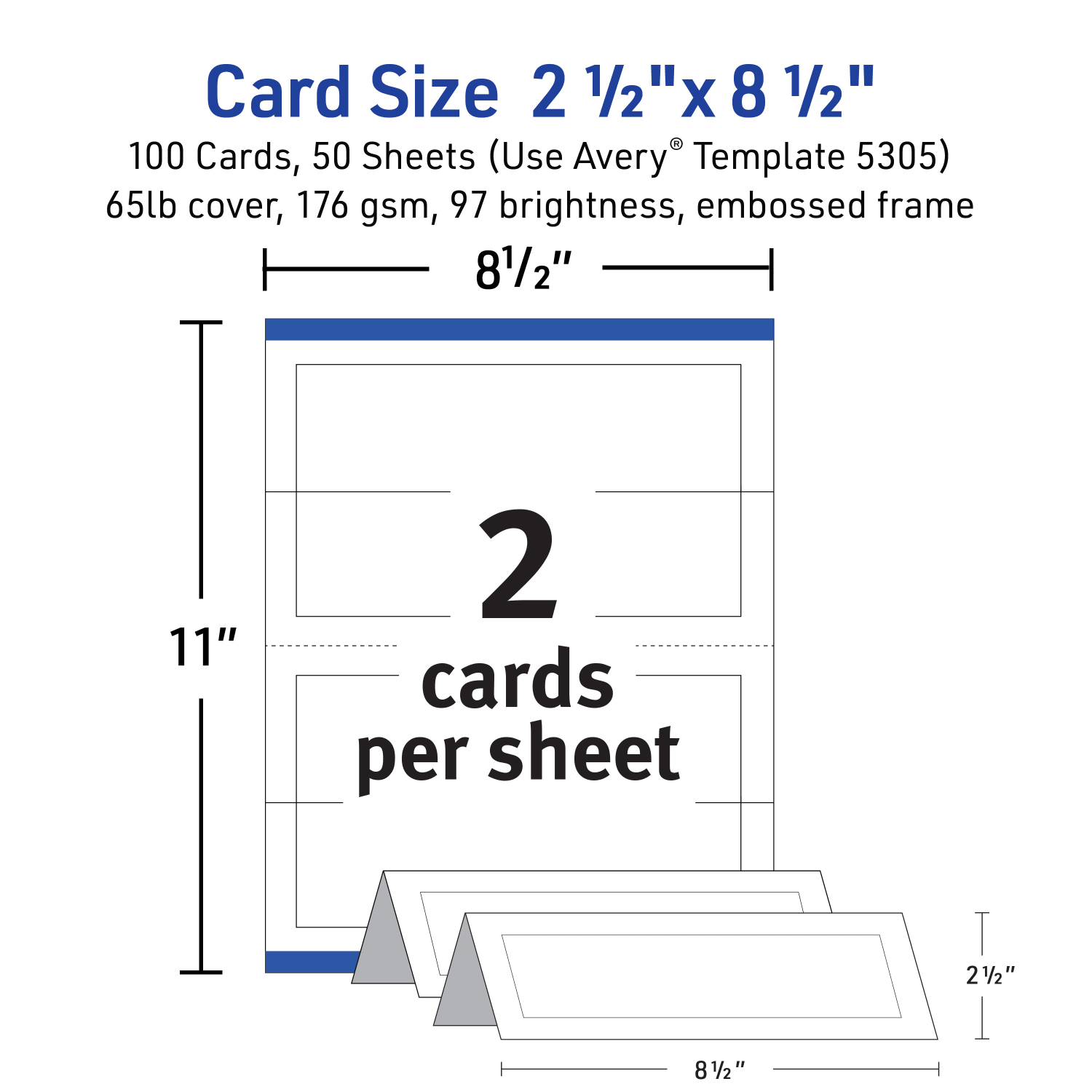Avery Printable Tent Cards With Sure Feed Technology, 2.5in x 8.5in, White With Embossed Border, 100 Blank Place Cards - Image 6