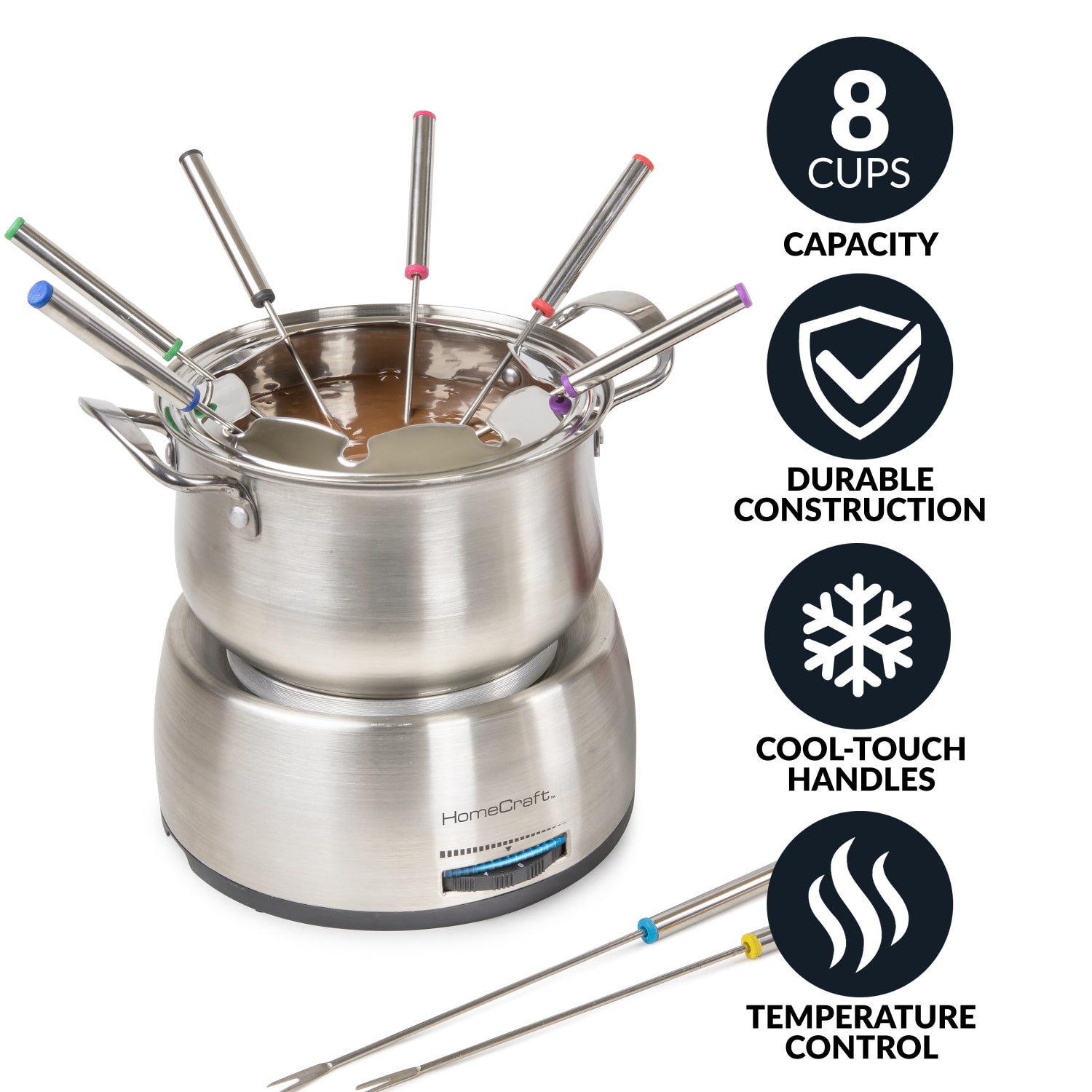 Nostalgia Electrics HomeCraft 8-Cup Electric Fondue Set, Stainless Steel - Image 3