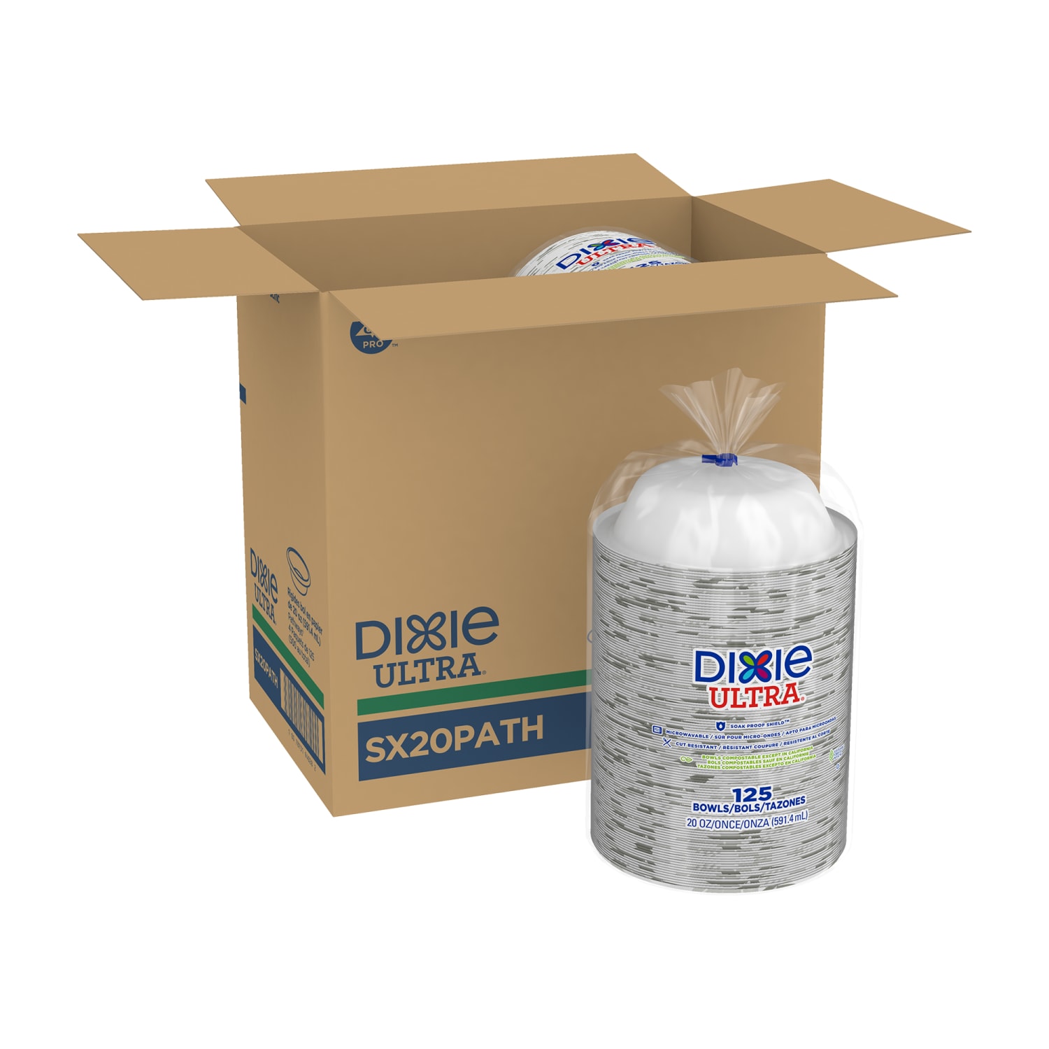 Dixie Ultra Pathways Heavyweight Paper Bowls, 20 Oz, Burgundy/Green, Carton Of 500 Bowls
