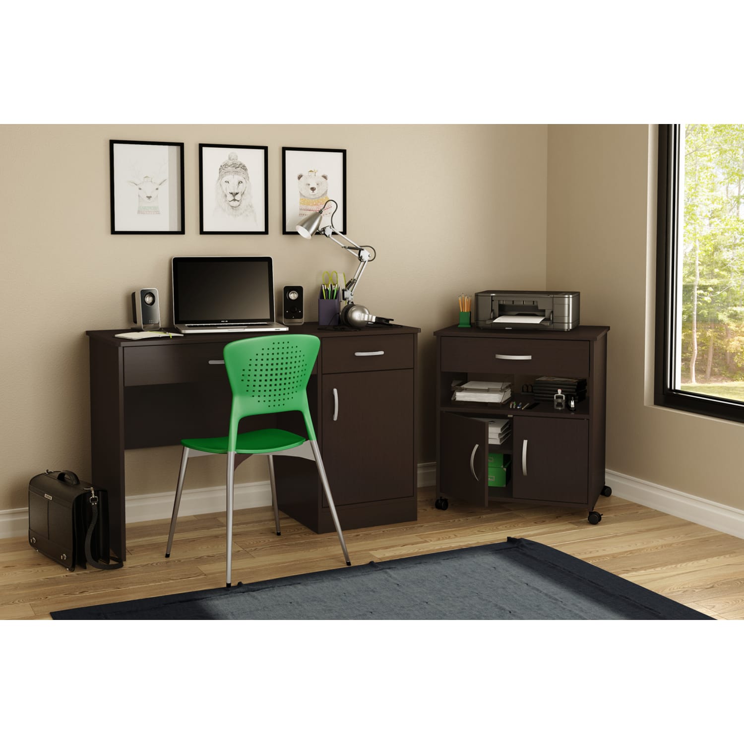 South Shore Axess 19inD Vertical 1-Drawer Microwave Cart On Wheels, Chocolate - Image 5