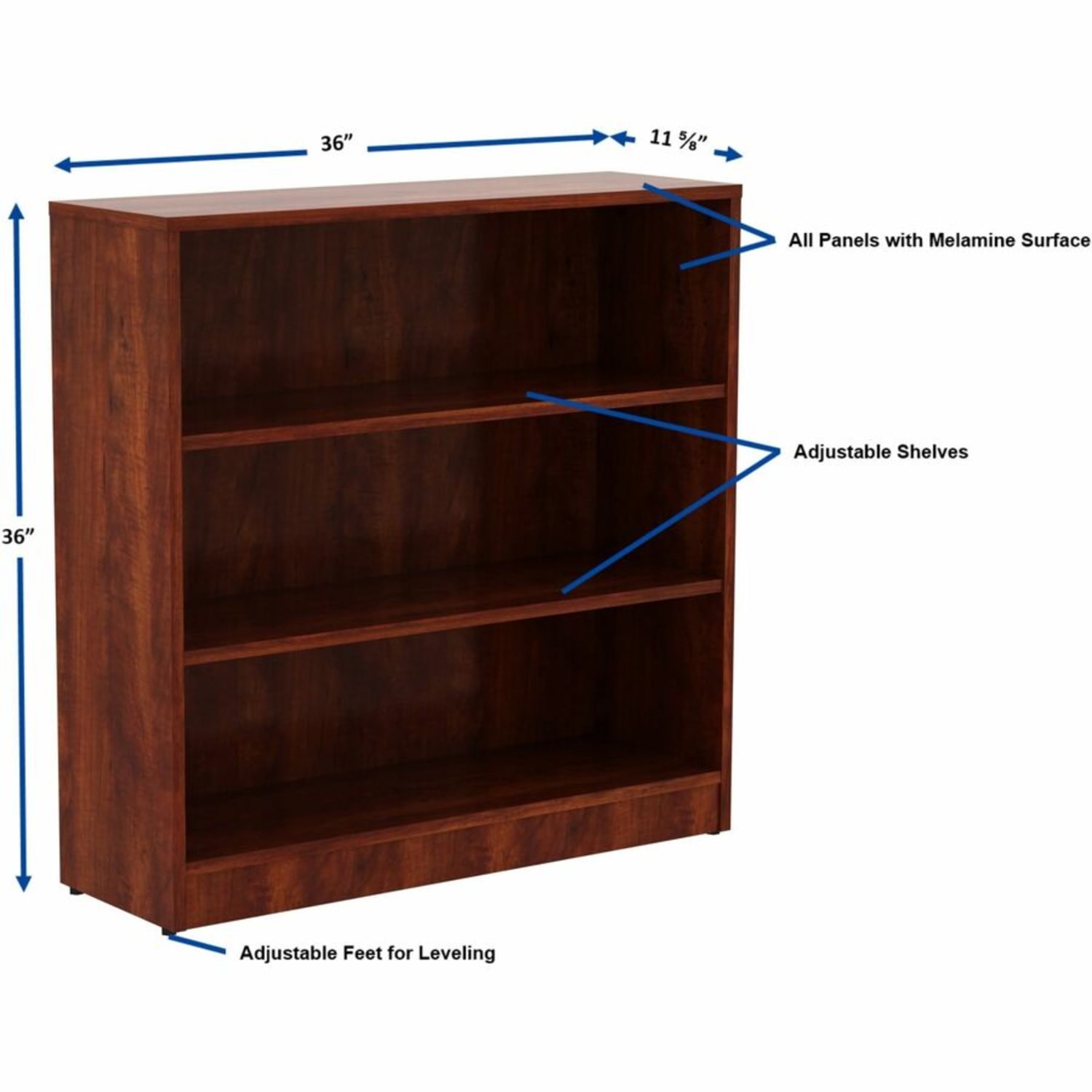 Lorell 36inH 3-Shelf Bookcase, Cherry - Image 6
