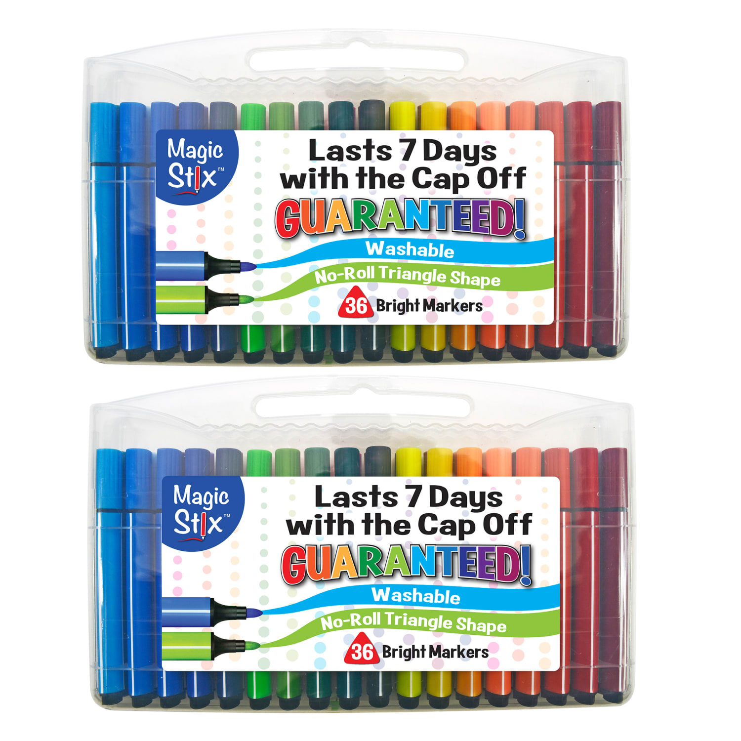 The Pencil Grip Magic Stix Triangular Markers, Bullet Point, Assorted Colors, 36 Markers Per Pack, Set Of 2 Packs