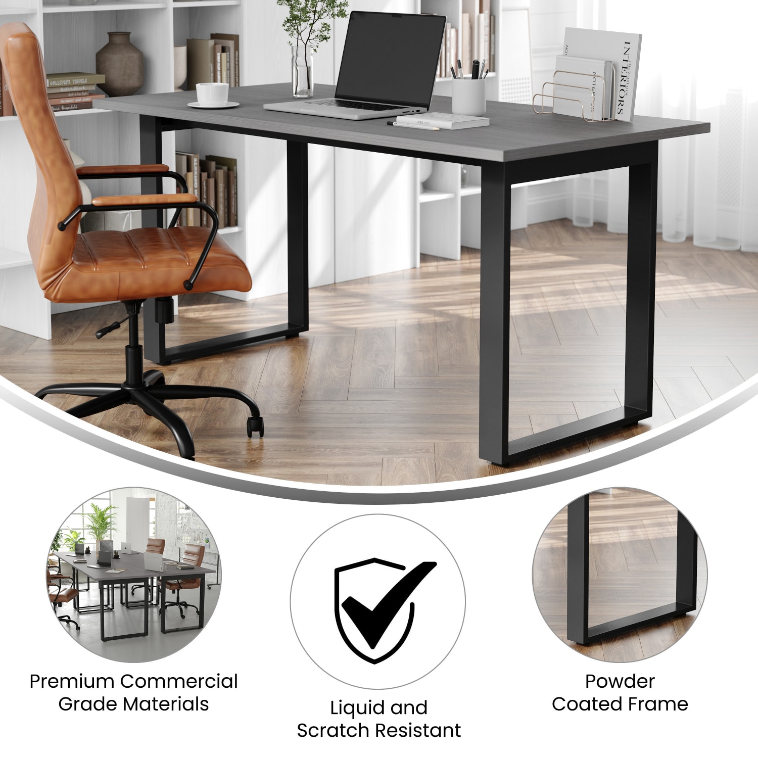 Flash Furniture Redmond Commercial 60x30 Conference Table, PVC Edging and Heavy Duty U-Frame Steel Base, Gray Oak - MTM6030LTGRYUBF - Image 4