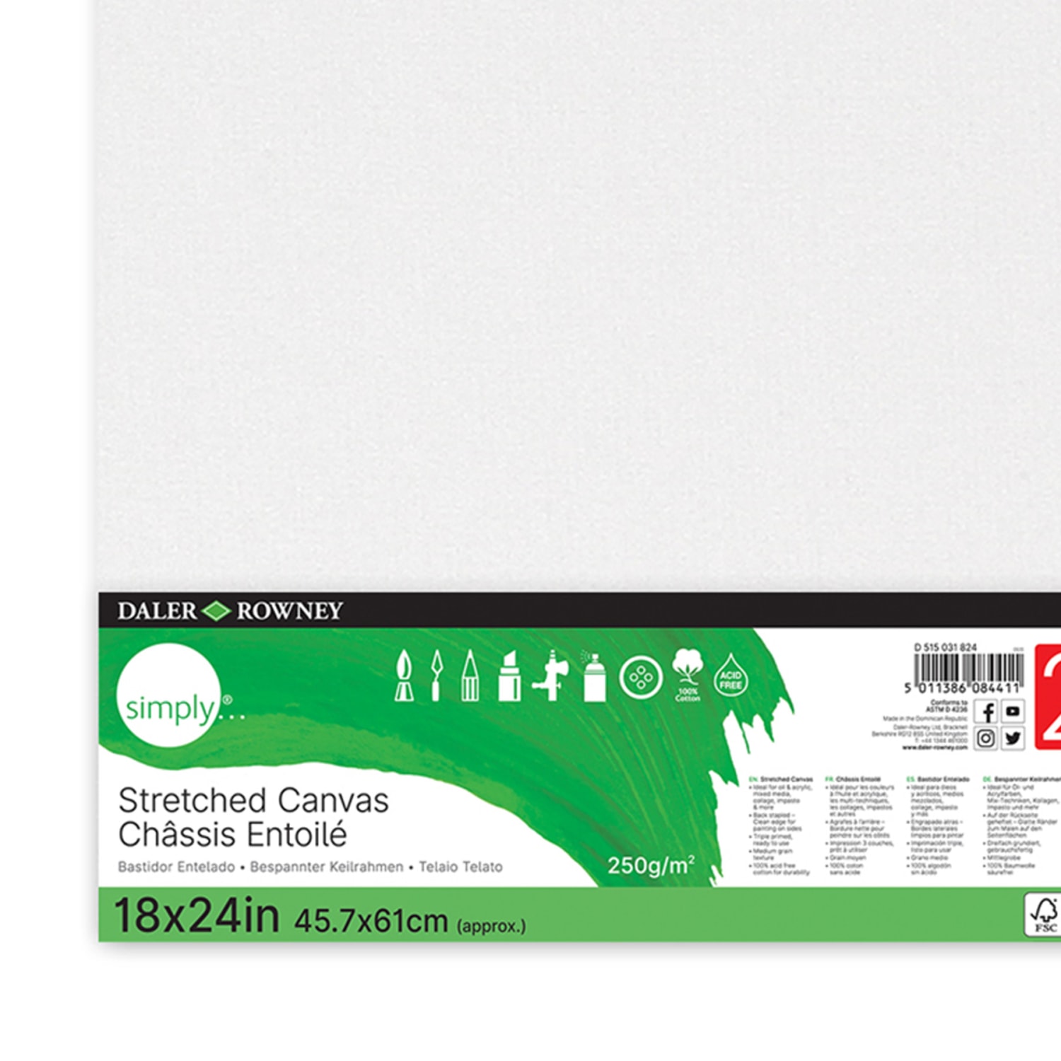 Daler-Rowney Simply Stretched Canvases, 24inH x 18inW x 3/8inD, White, Pack Of 2 Canvases - Image 4