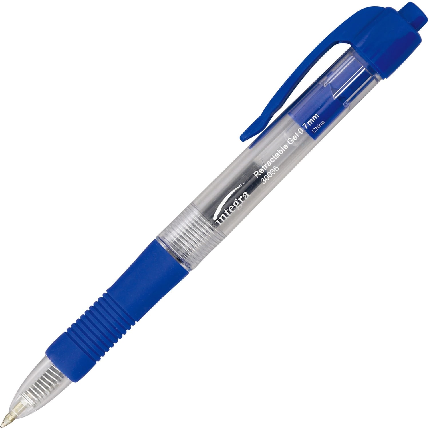 Integra Retractable Gel Pens, Medium Point, 0.7 mm, Blue Barrel, Blue Ink, Pack Of 12 Pens - Image 3