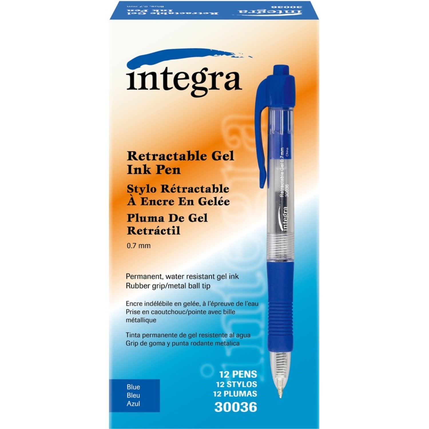 Integra Retractable Gel Pens, Medium Point, 0.7 mm, Blue Barrel, Blue Ink, Pack Of 12 Pens - Image 4