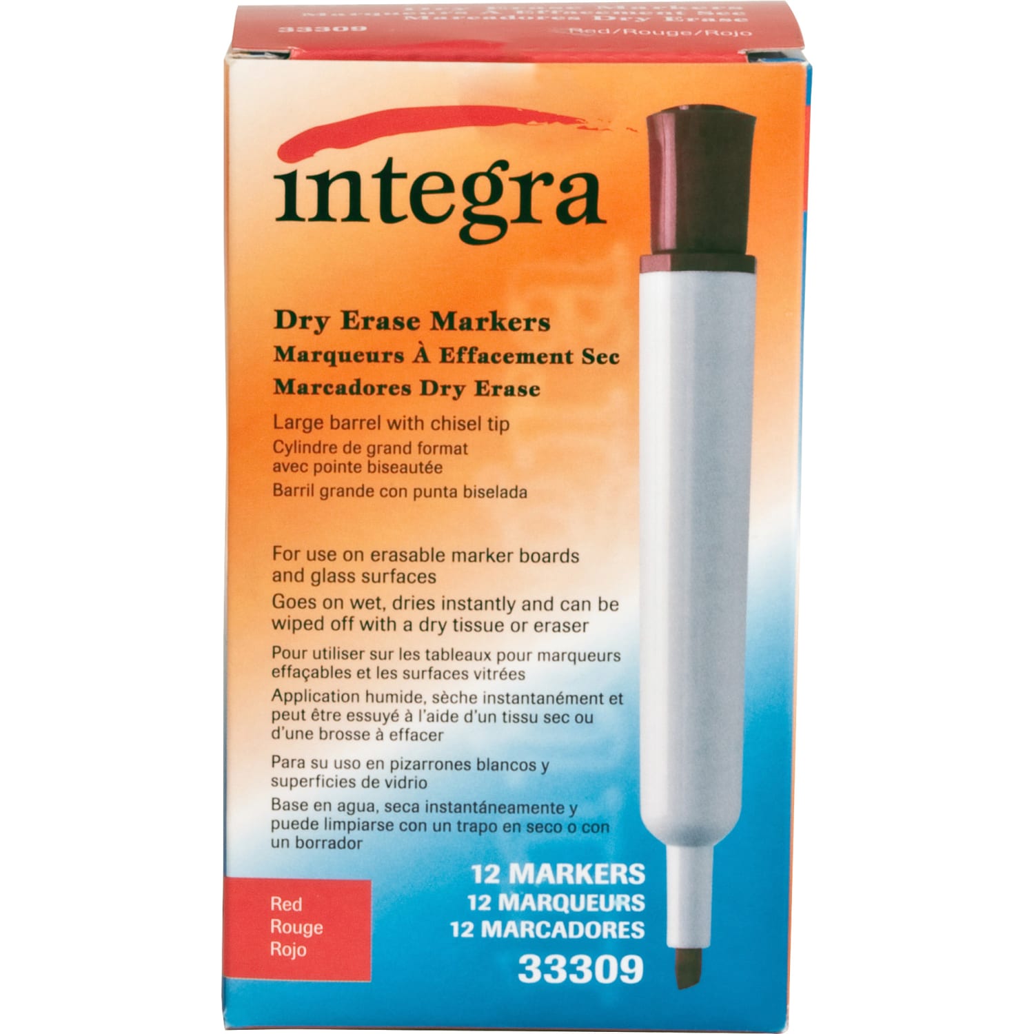 Integra Chisel Point Dry-erase Markers - Chisel Marker Point Style - Red - 12 / Dozen - Image 3