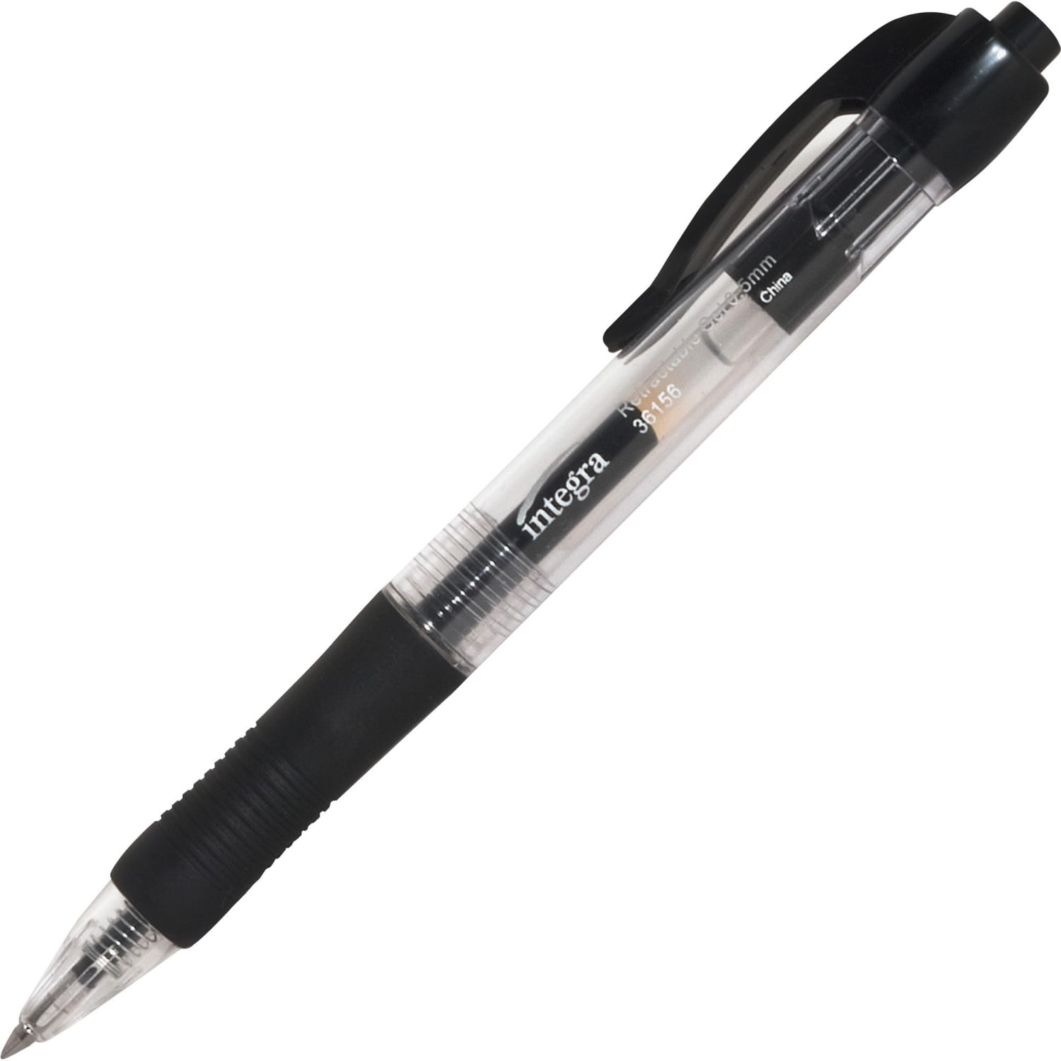 Integra Retractable Gel Pens, Fine Point, 0.5 mm, Black Barrel, Black Ink, Pack Of 12 Pens - Image 3
