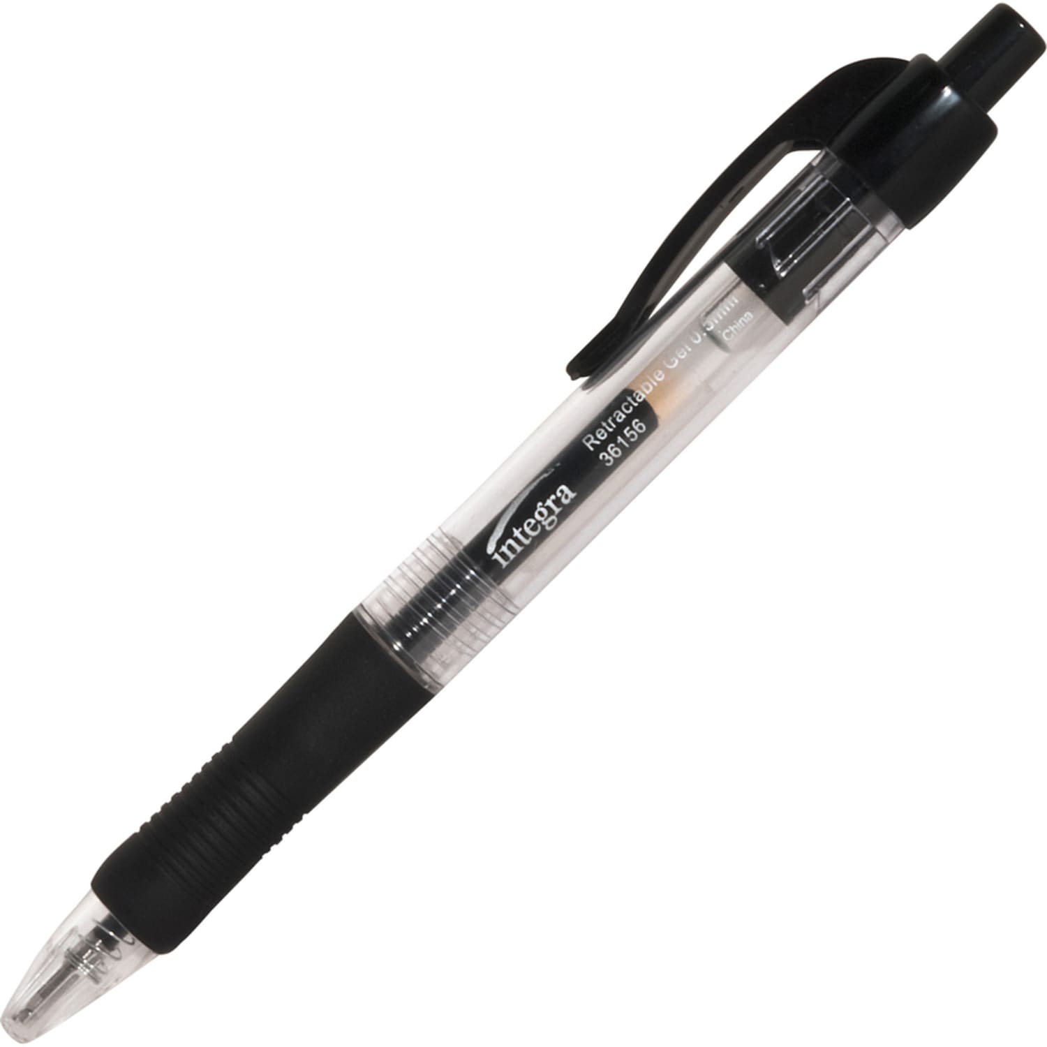 Integra Retractable Gel Pens, Fine Point, 0.5 mm, Black Barrel, Black Ink, Pack Of 12 Pens - Image 6