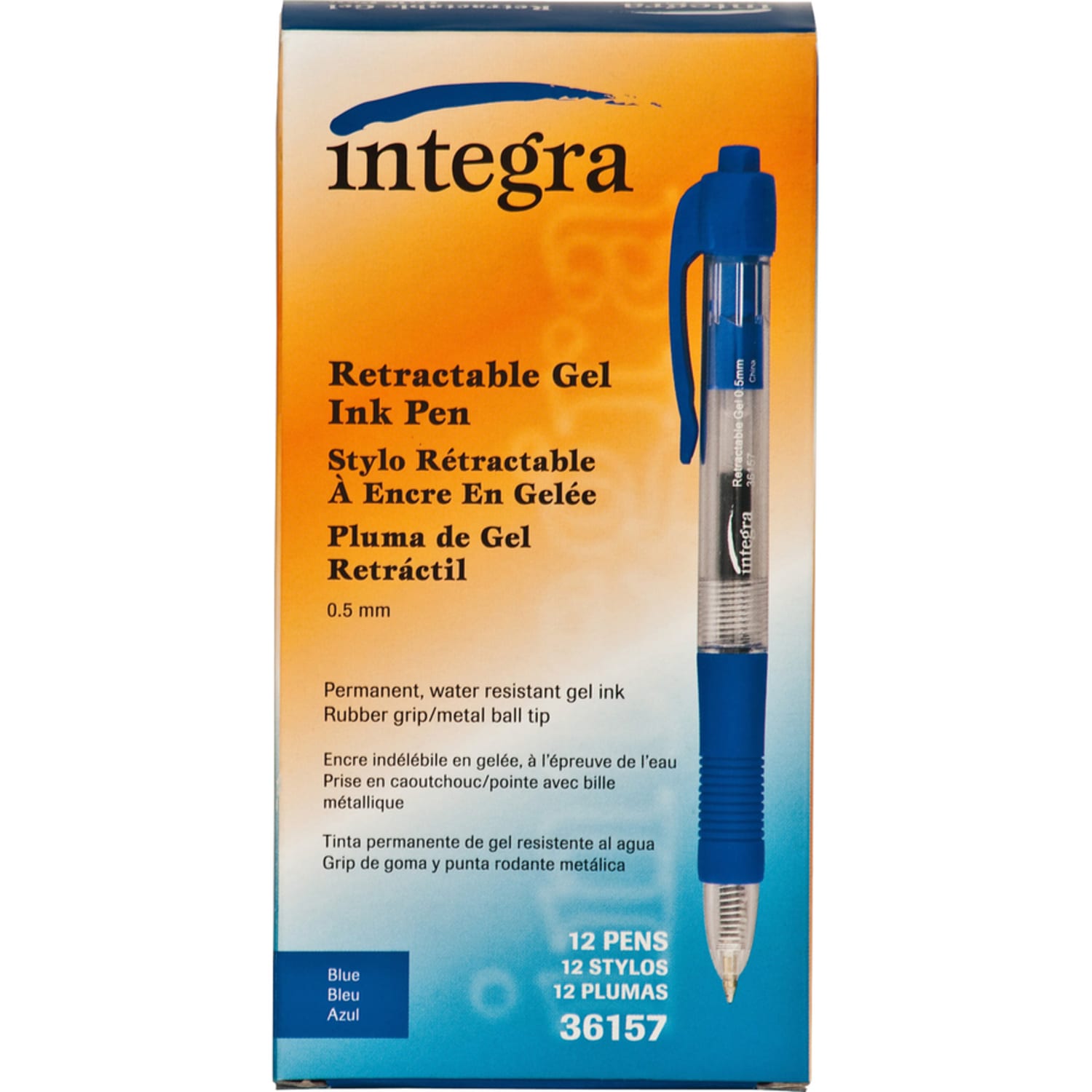 Integra Retractable Gel Pens, Fine Point, 0.5 mm, Blue Barrel, Blue Ink, Pack Of 12 Pens - Image 5